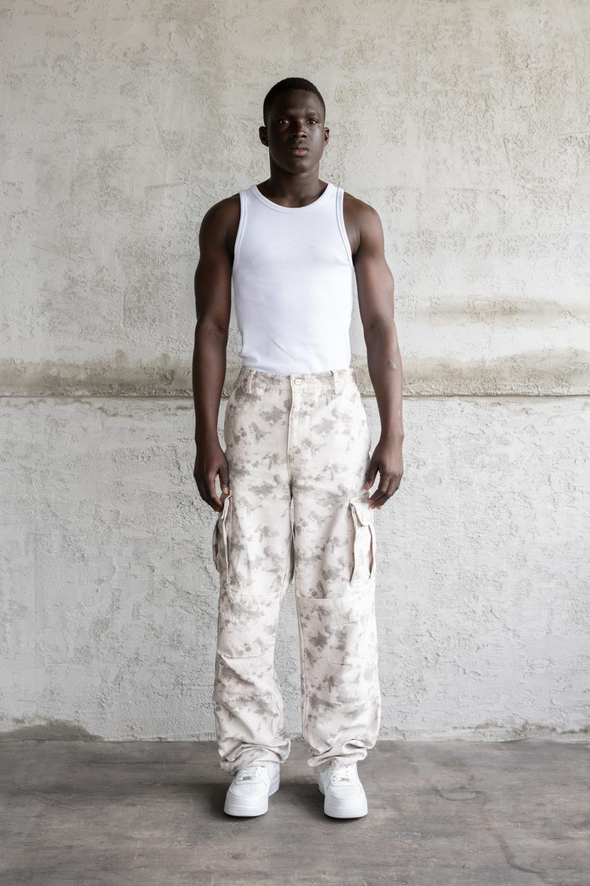 Erkek Baggy Desenli Kargo Jean Pantolon Gri - Image 4