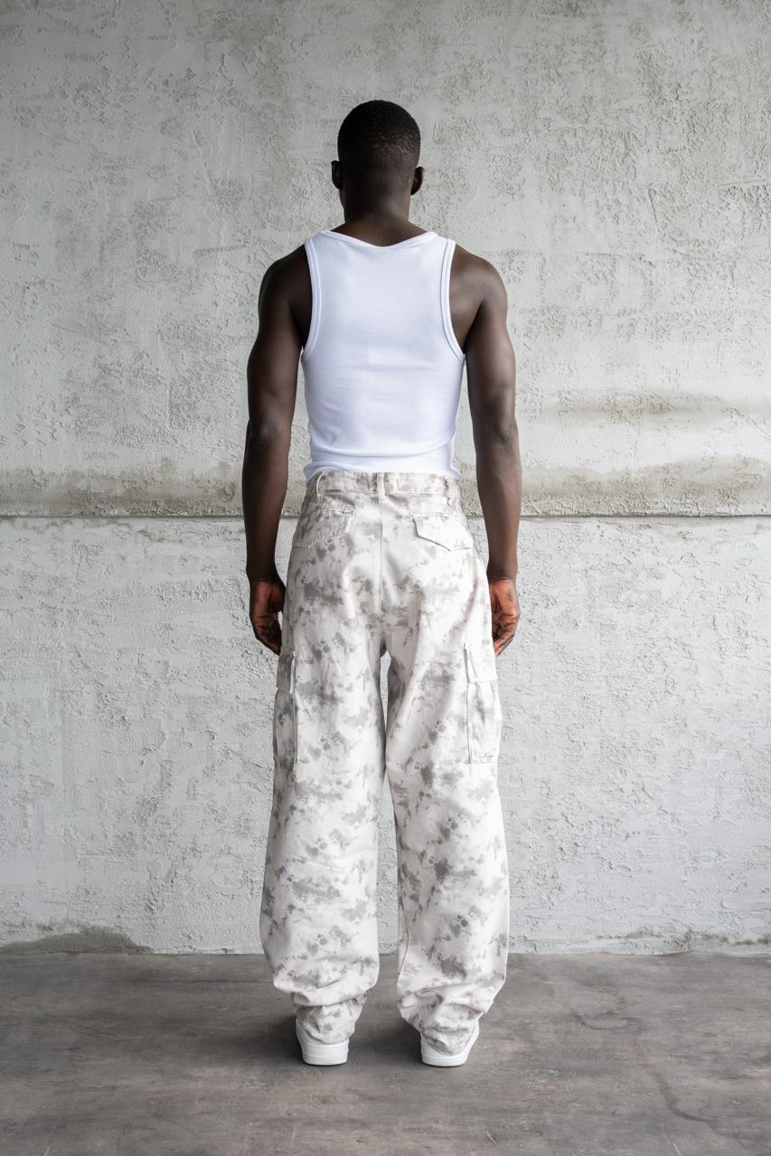 Erkek Baggy Desenli Kargo Jean Pantolon Gri - Image 5