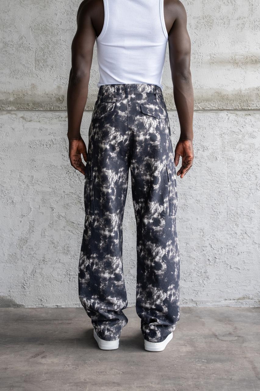 Erkek Baggy Desenli Kargo Jean Pantolon Siyah - Image 3