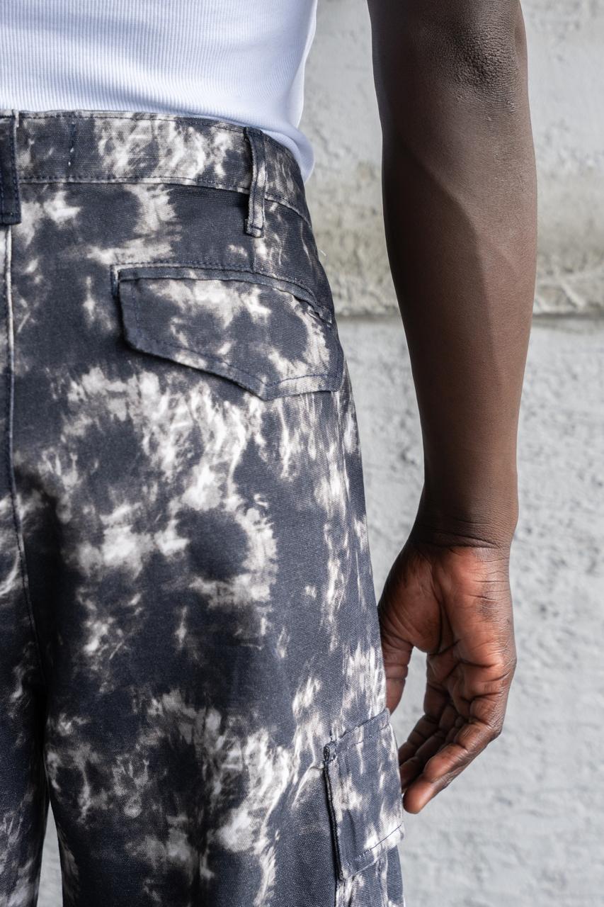 Erkek Baggy Desenli Kargo Jean Pantolon Siyah - Image 4