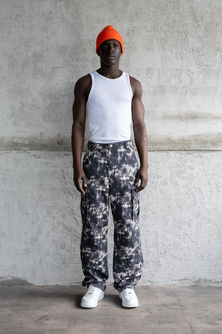 Erkek Baggy Desenli Kargo Jean Pantolon Siyah - Image 5