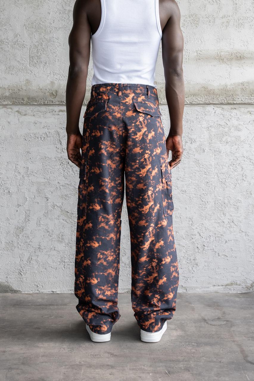 Erkek Baggy Desenli Kargo Jean Pantolon Turuncu - Image 3