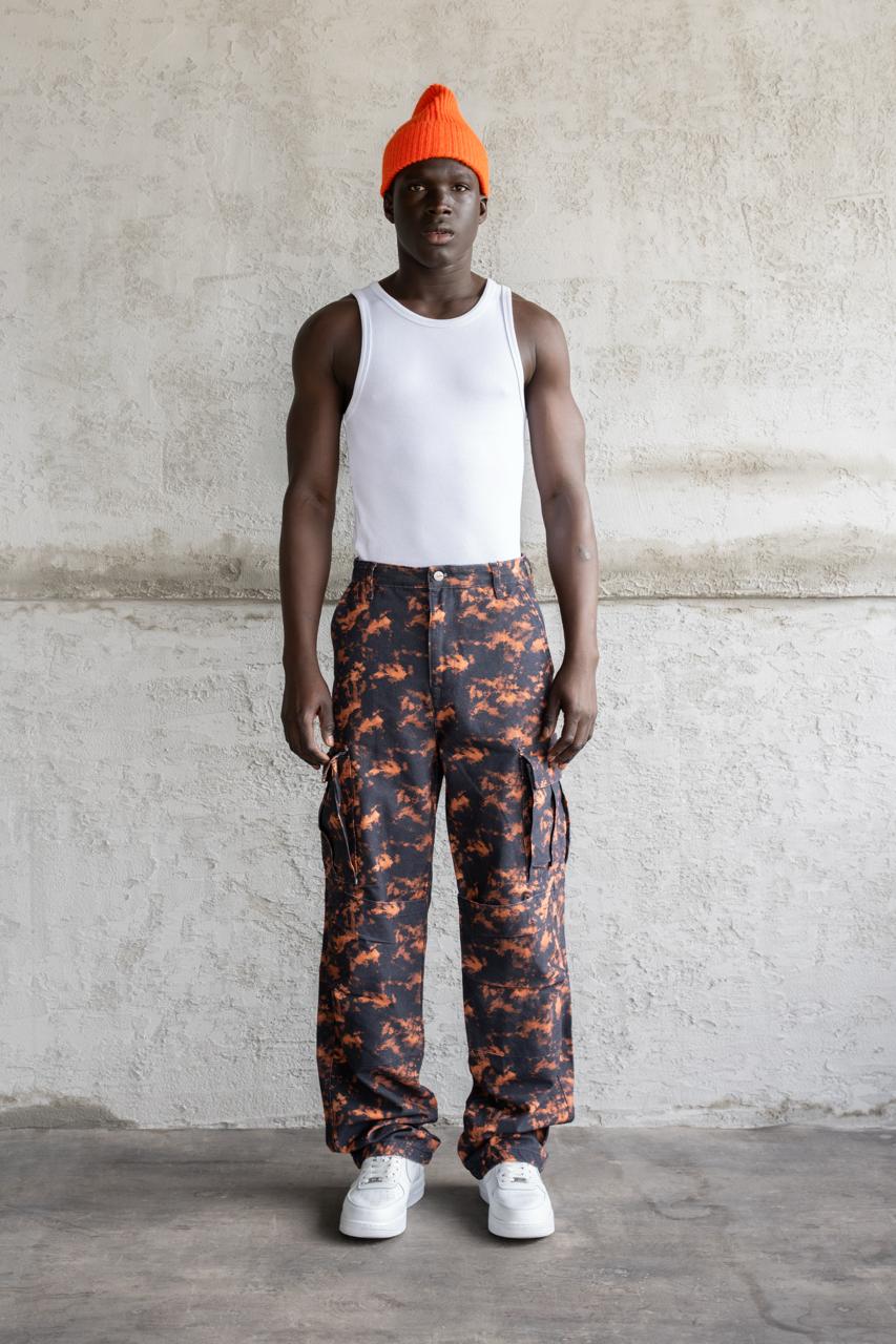 Erkek Baggy Desenli Kargo Jean Pantolon Turuncu - Image 5