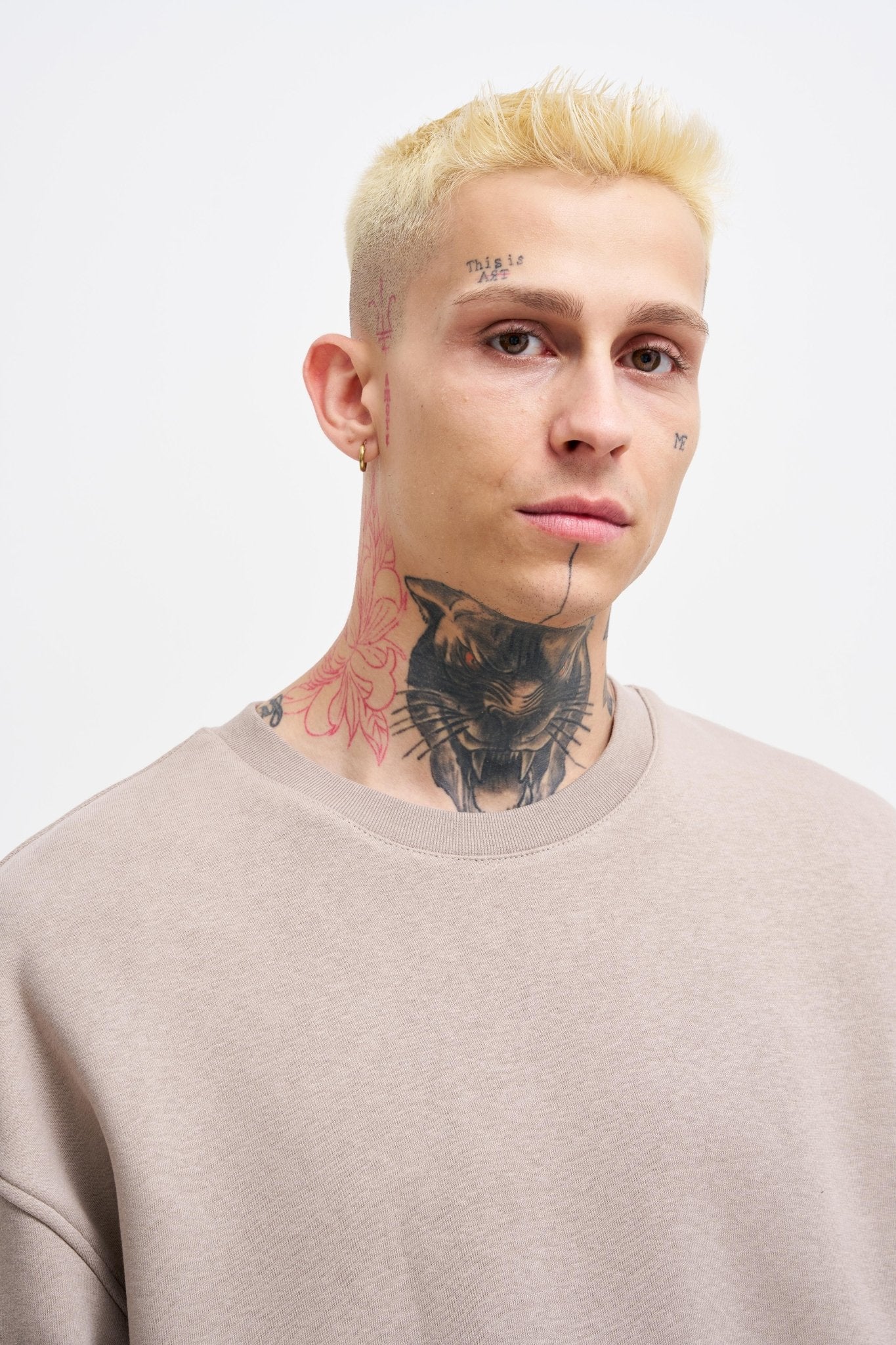 Erkek Basic Bisiklet Yaka Oversize Sweatshirt Açık Gri - Image 3