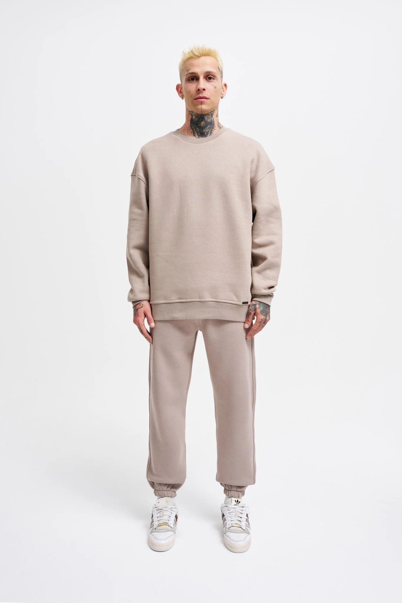 Erkek Basic Bisiklet Yaka Oversize Sweatshirt Açık Gri - Image 5