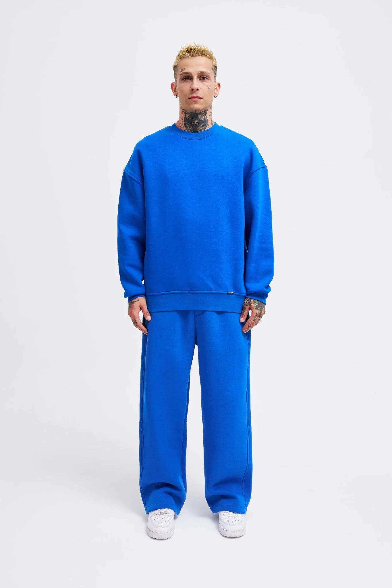 Erkek Basic Bisiklet Yaka Oversize Sweatshirt Açık Mavi - Image 4