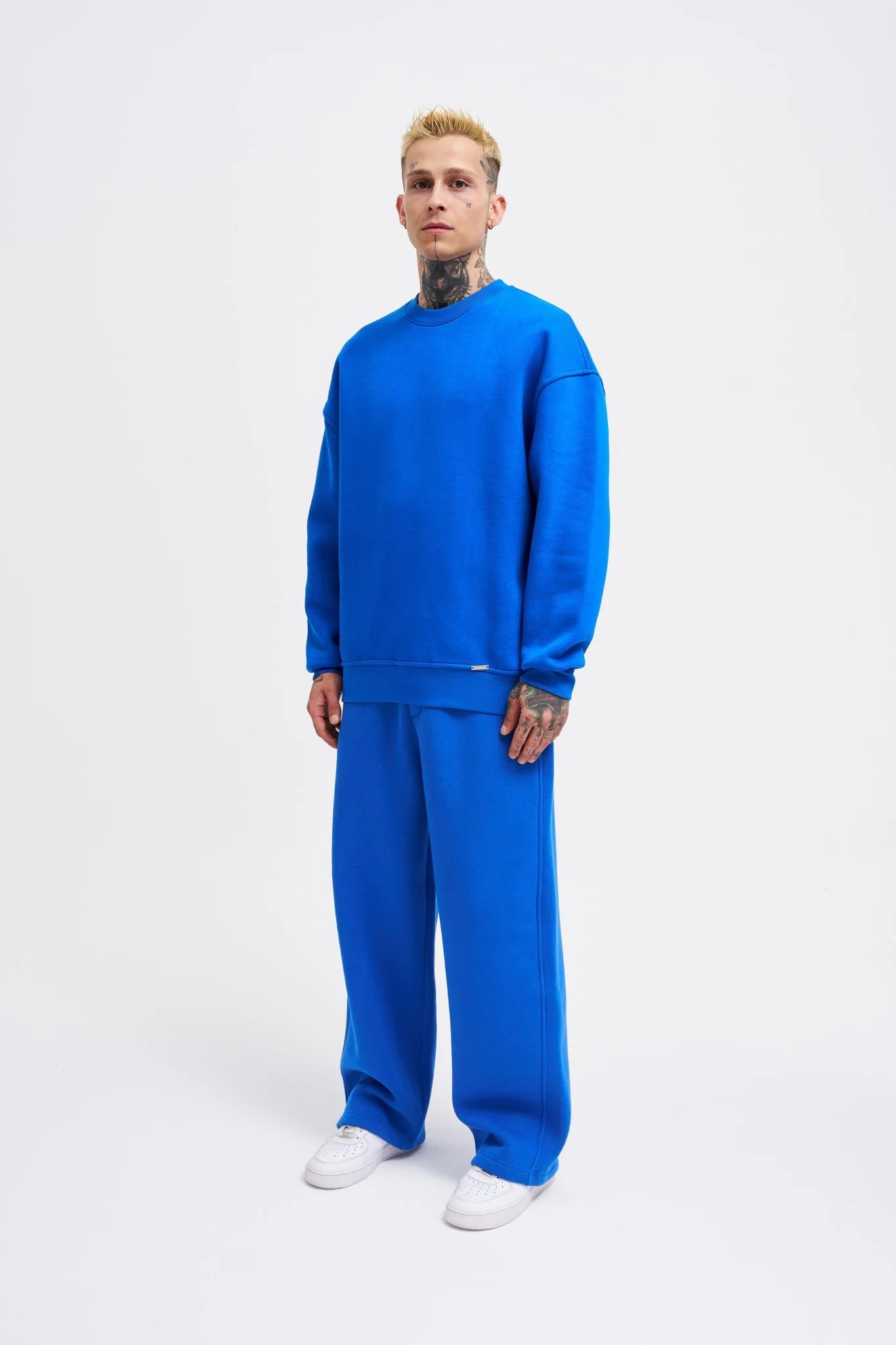 Erkek Basic Bisiklet Yaka Oversize Sweatshirt Açık Mavi - Image 5