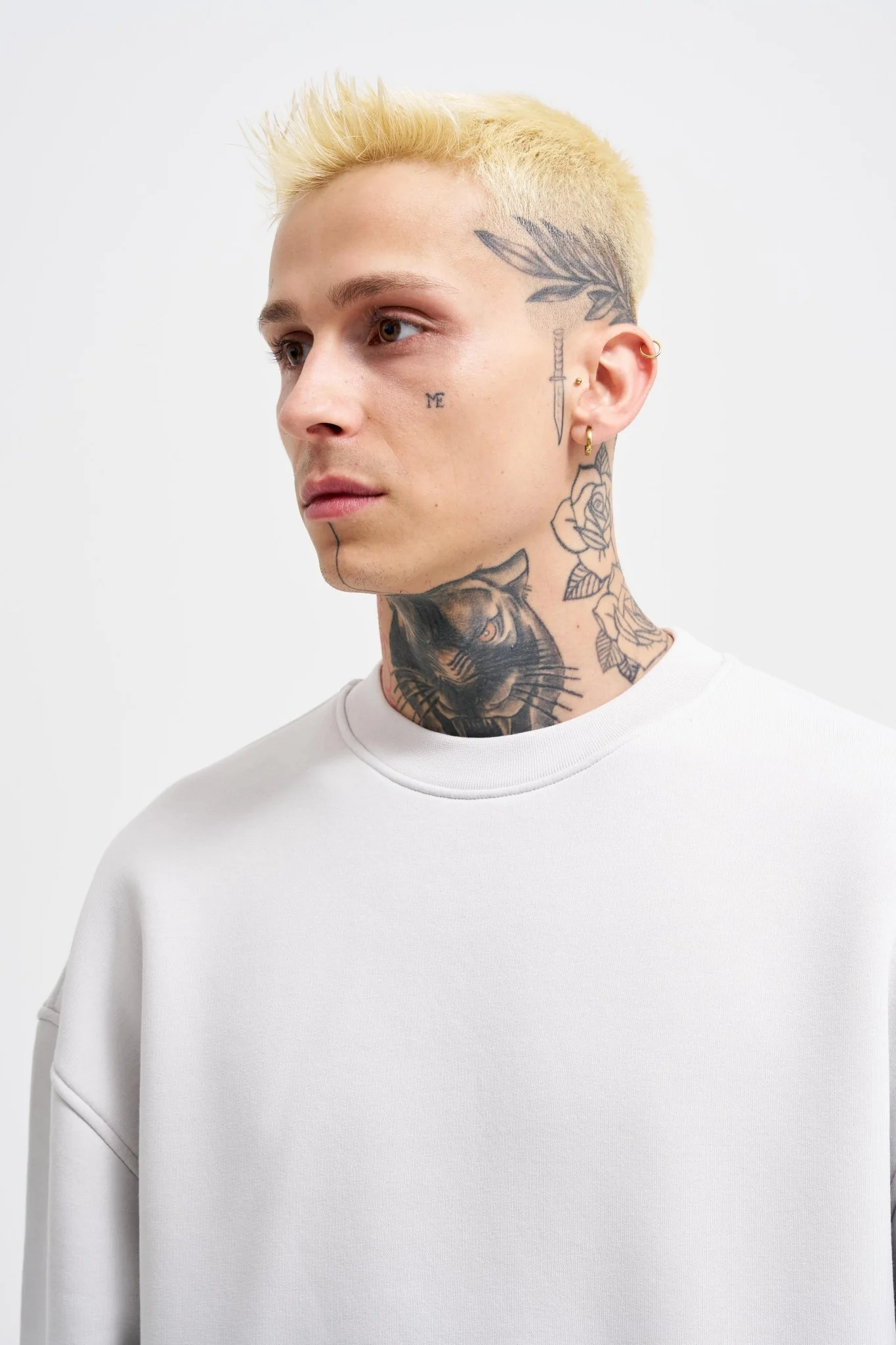 Erkek Basic Bisiklet Yaka Oversize Sweatshirt Uzay Grisi - Image 3