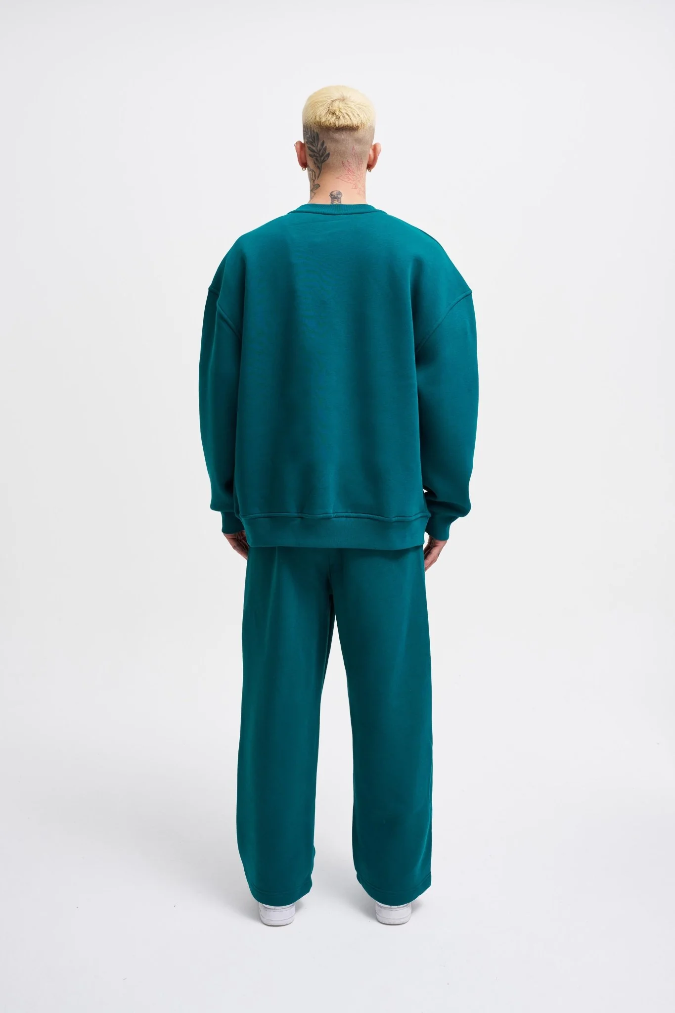 Erkek Basic Bisiklet Yaka Oversize Sweatshirt Yağ Yeşili - Image 7