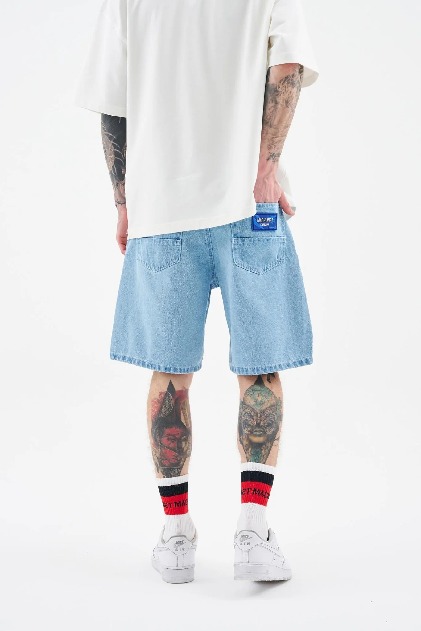 Erkek Basic Koyu Jean Şort Açık Mavi - Image 3