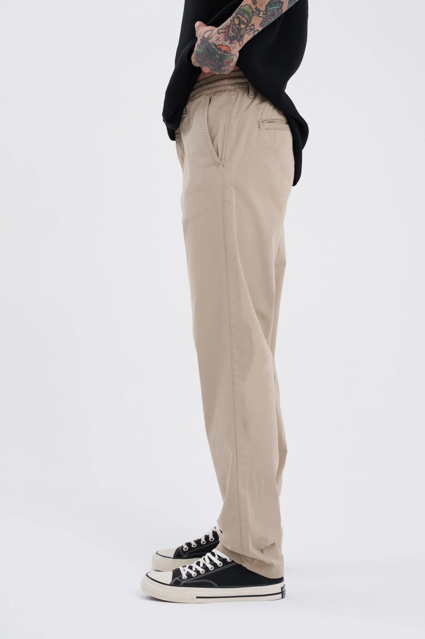 Erkek Basic Solid Jean Pantolon Bej - Image 3