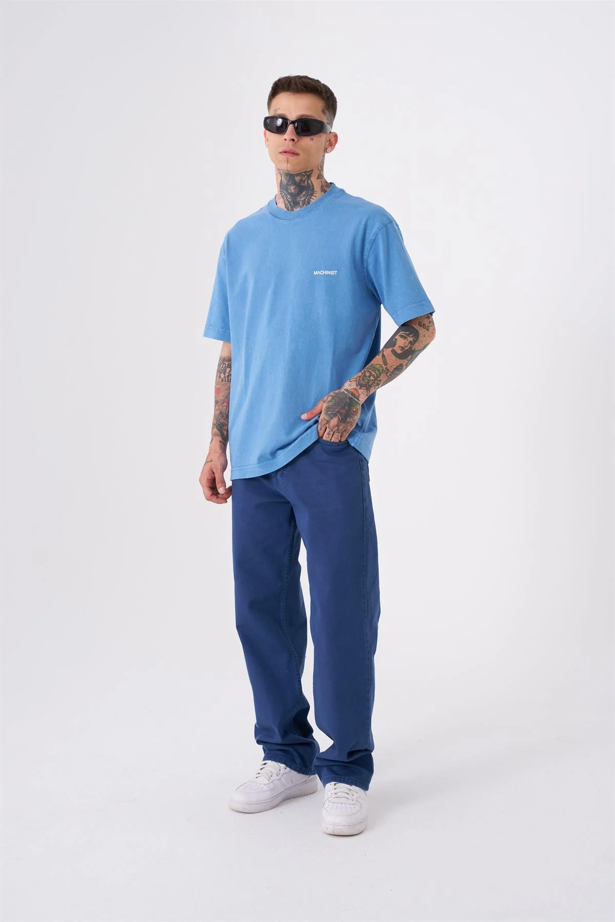 Erkek Basic Yıkamalı Relaxed Tişört Açık Mavi - Image 3