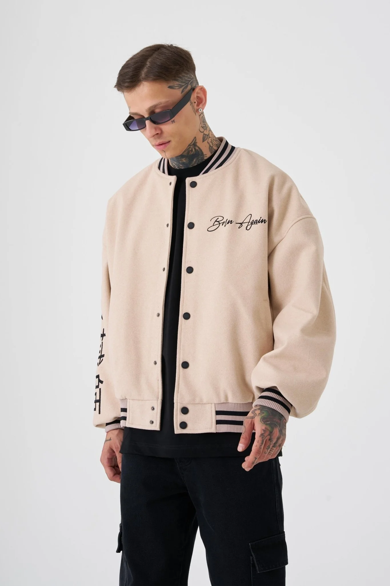 Erkek Born Again Style Oversize Bomber Ceket Bej - Image 6