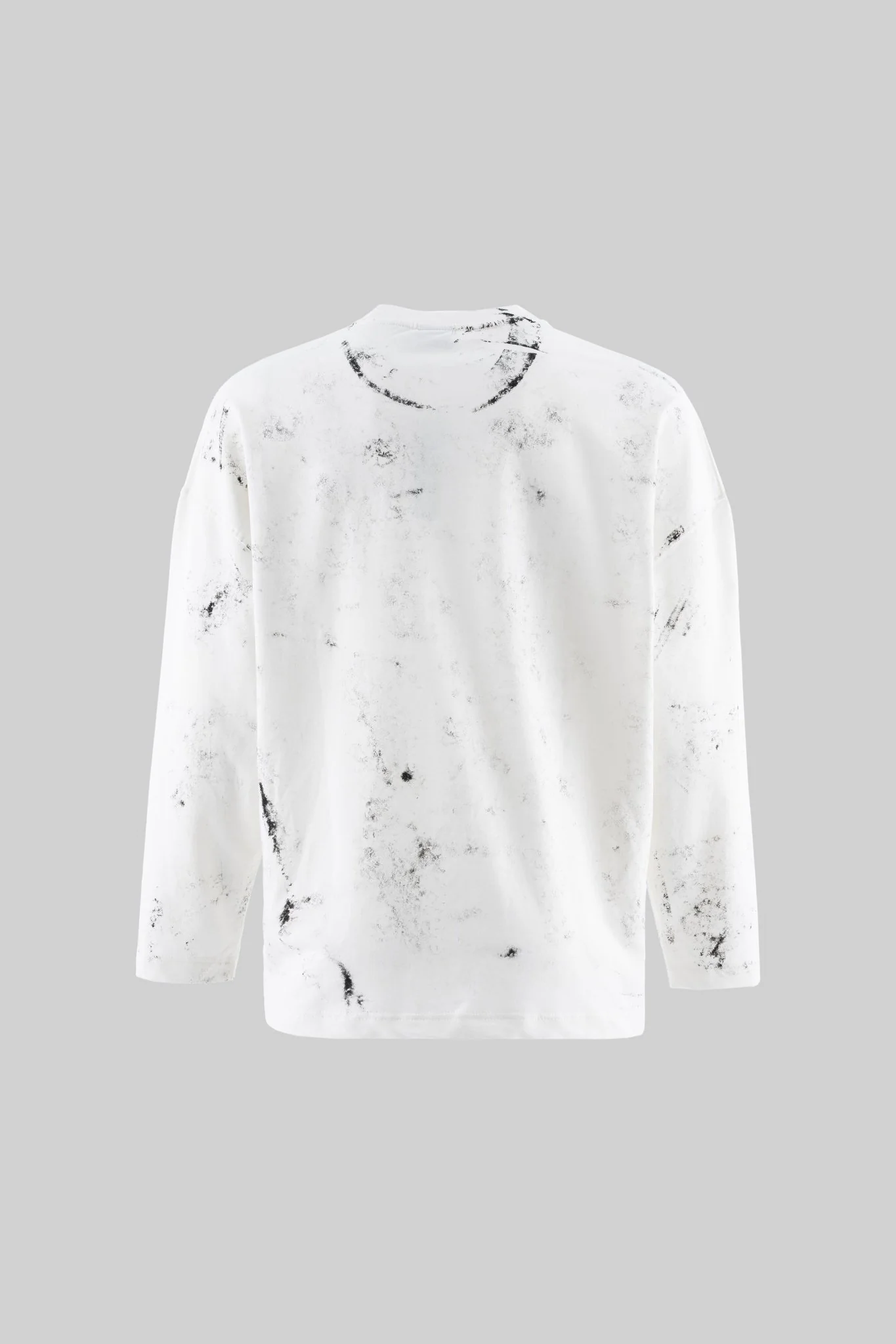 Erkek Efektli Baskılı Oversize Uzun Kollu Tişört Ekru - Image 3