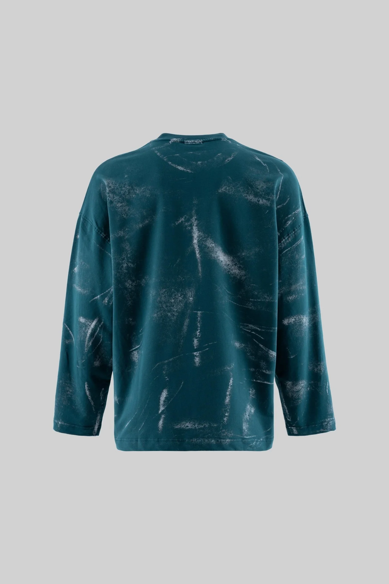 Erkek Efektli Baskılı Oversize Uzun Kollu Tişört Yağ Yeşili - Image 3