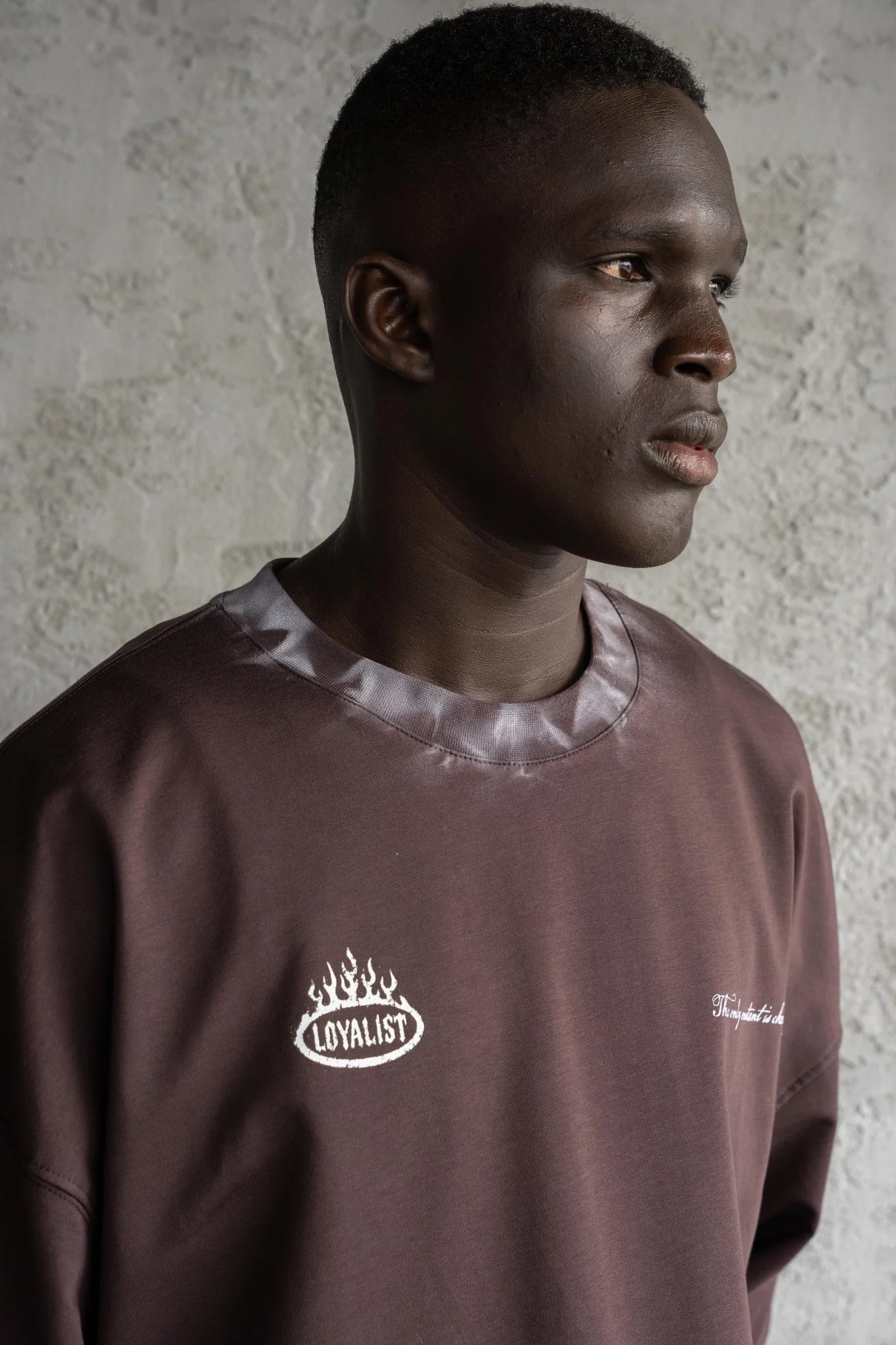 Erkek Hand Made Efekt Baskılı Oversize Uzun Kollu Tişört Kahverengi - Image 3