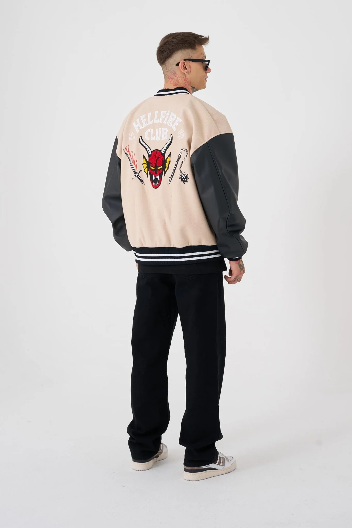 Erkek Hell Fire Club Oversize Bomber Ceket Bej - Image 4