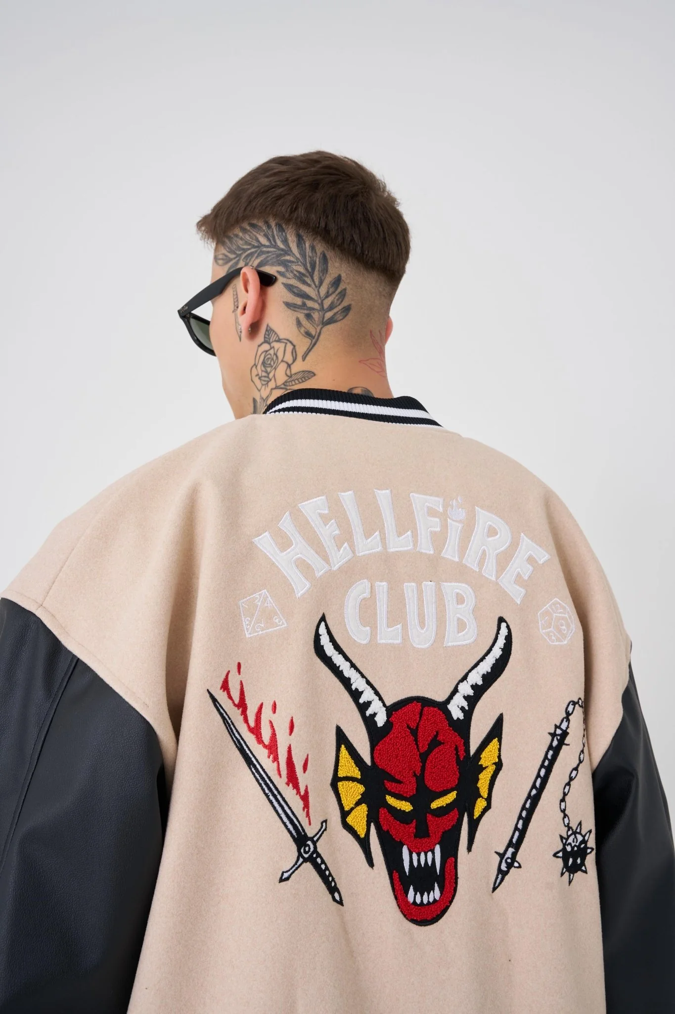 Erkek Hell Fire Club Oversize Bomber Ceket Bej - Image 6