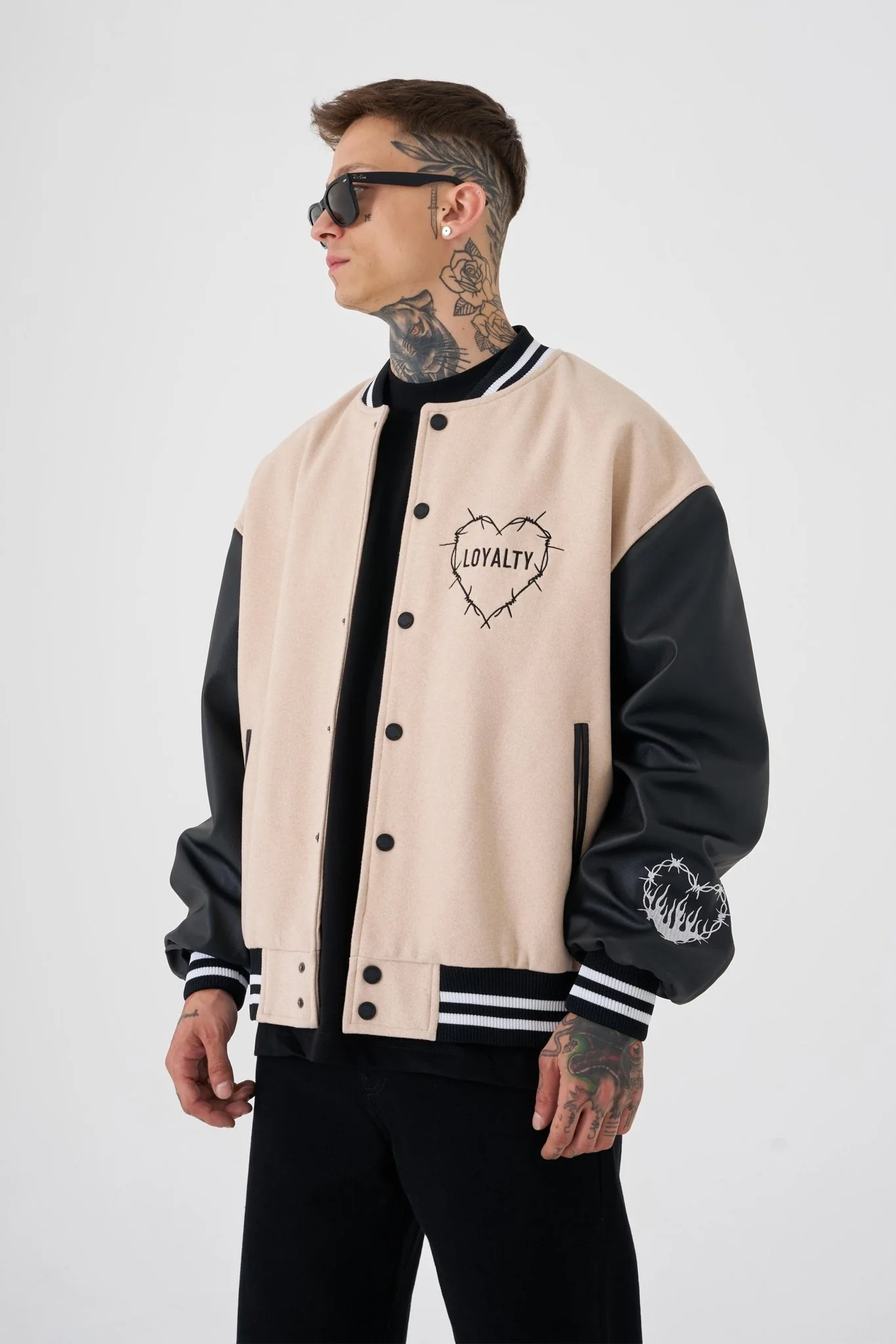 Erkek Hell Fire Club Oversize Bomber Ceket Bej - Image 7