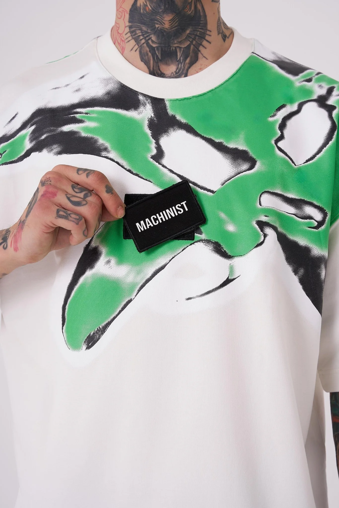 Erkek Lotus Flower Baskılı Oversize Tişört Ekru - Image 3