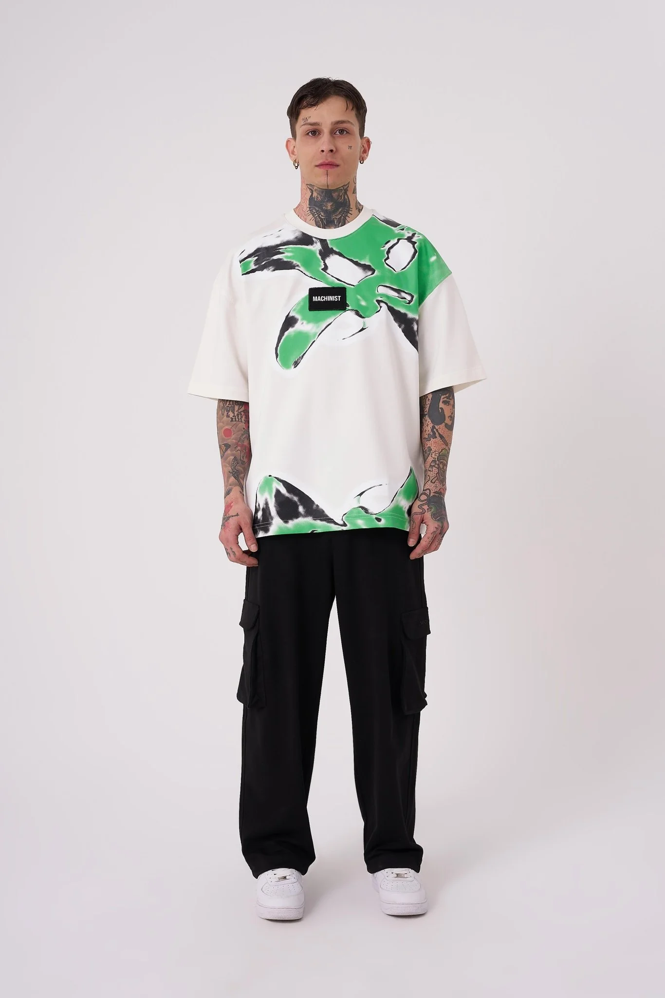 Erkek Lotus Flower Baskılı Oversize Tişört Ekru - Image 4