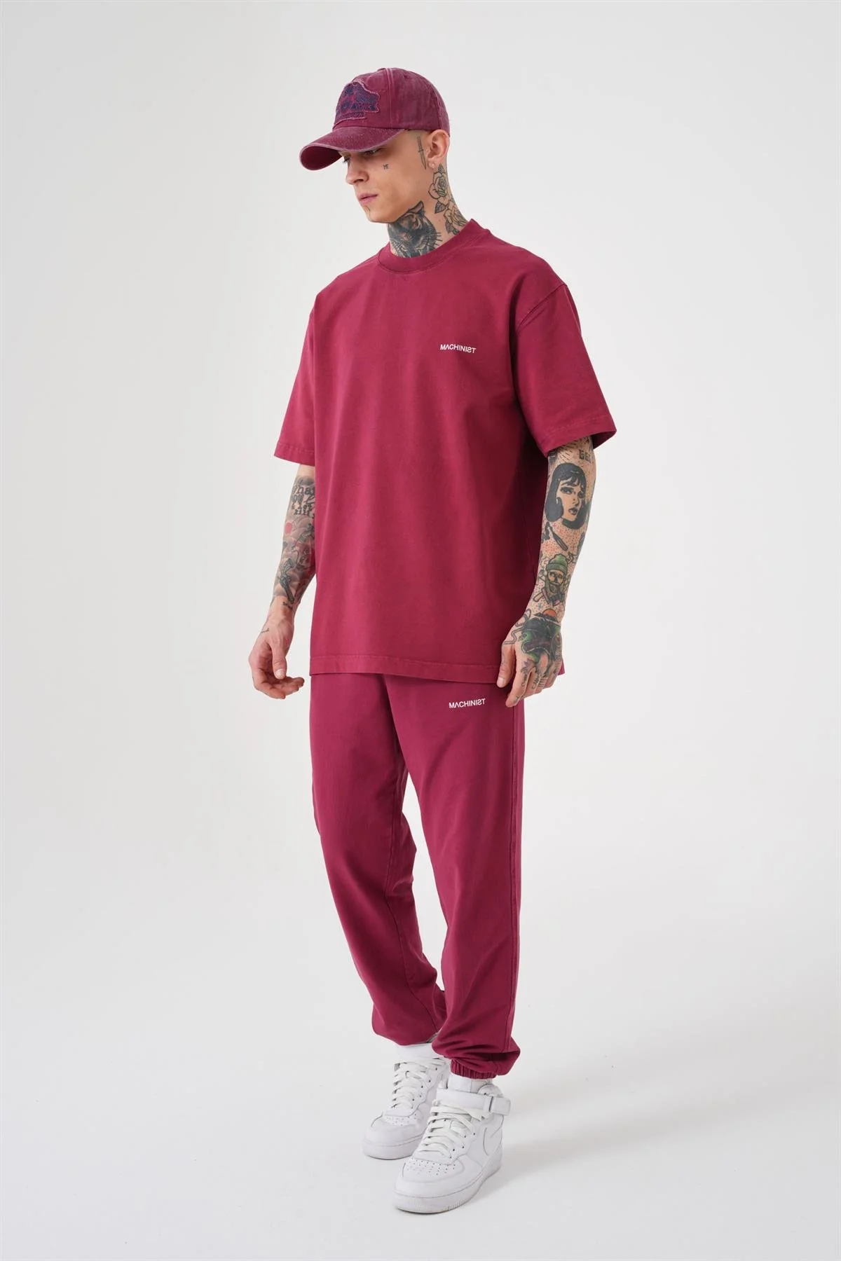 Erkek Luxury Yıkamalı Relaxed Tişört Koyu Kırmızı - Image 3