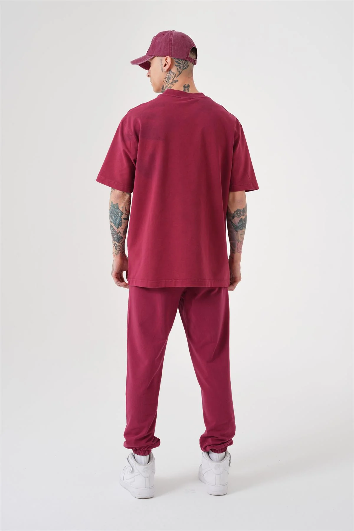 Erkek Luxury Yıkamalı Relaxed Tişört Koyu Kırmızı - Image 4