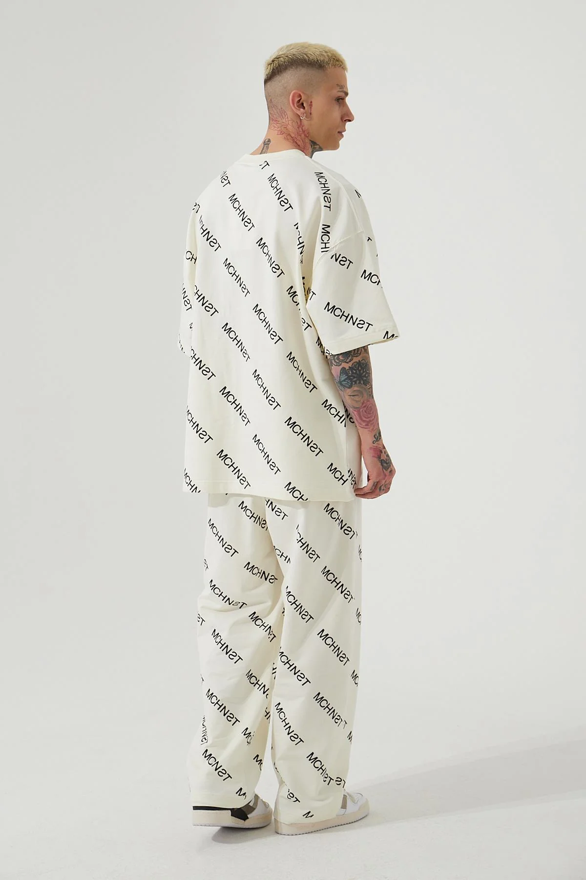 Erkek Mchnst Angels Baskılı Oversize Tişört Pamuk Beyaz - Image 3