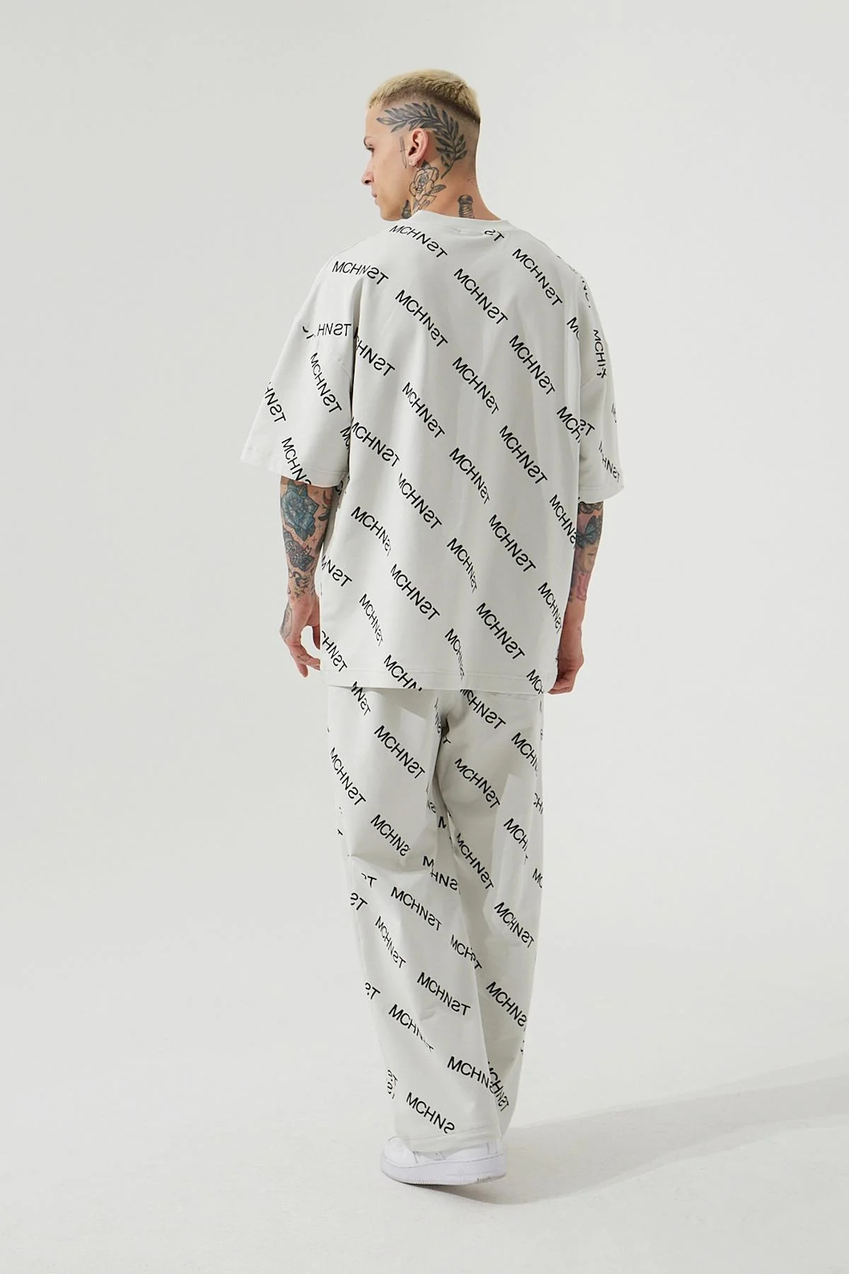 Erkek Mchnst Angels Baskılı Oversize Tişört Uzay Grisi - Image 4