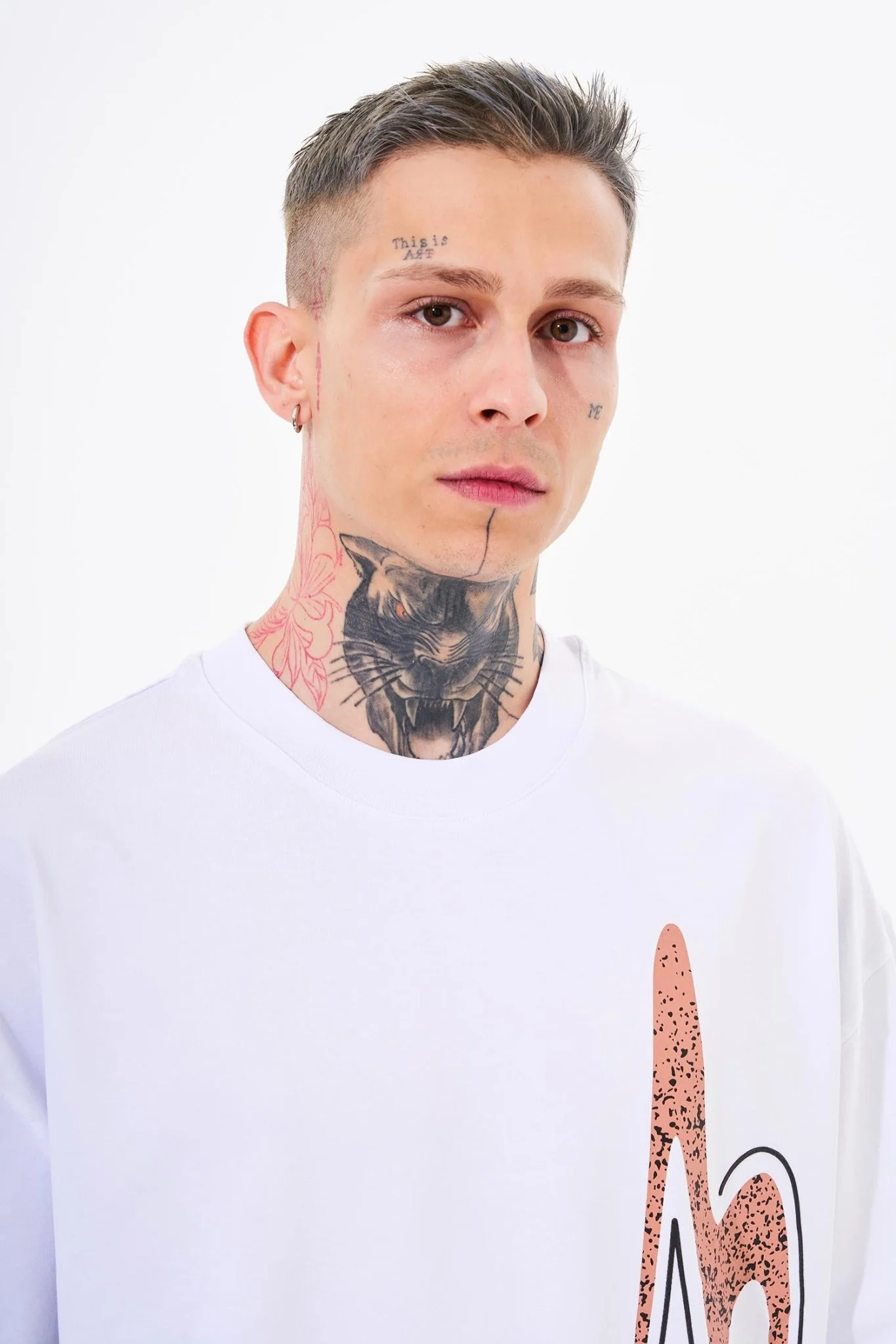 Erkek Never To Late Baskılı Oversize Tişört Beyaz - Image 3