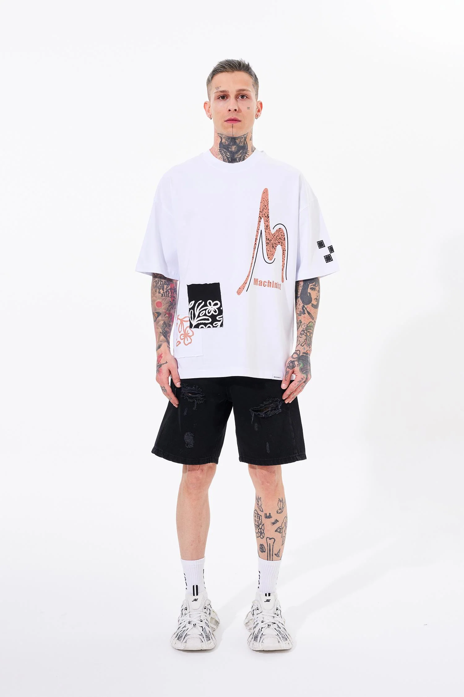 Erkek Never To Late Baskılı Oversize Tişört Beyaz - Image 5