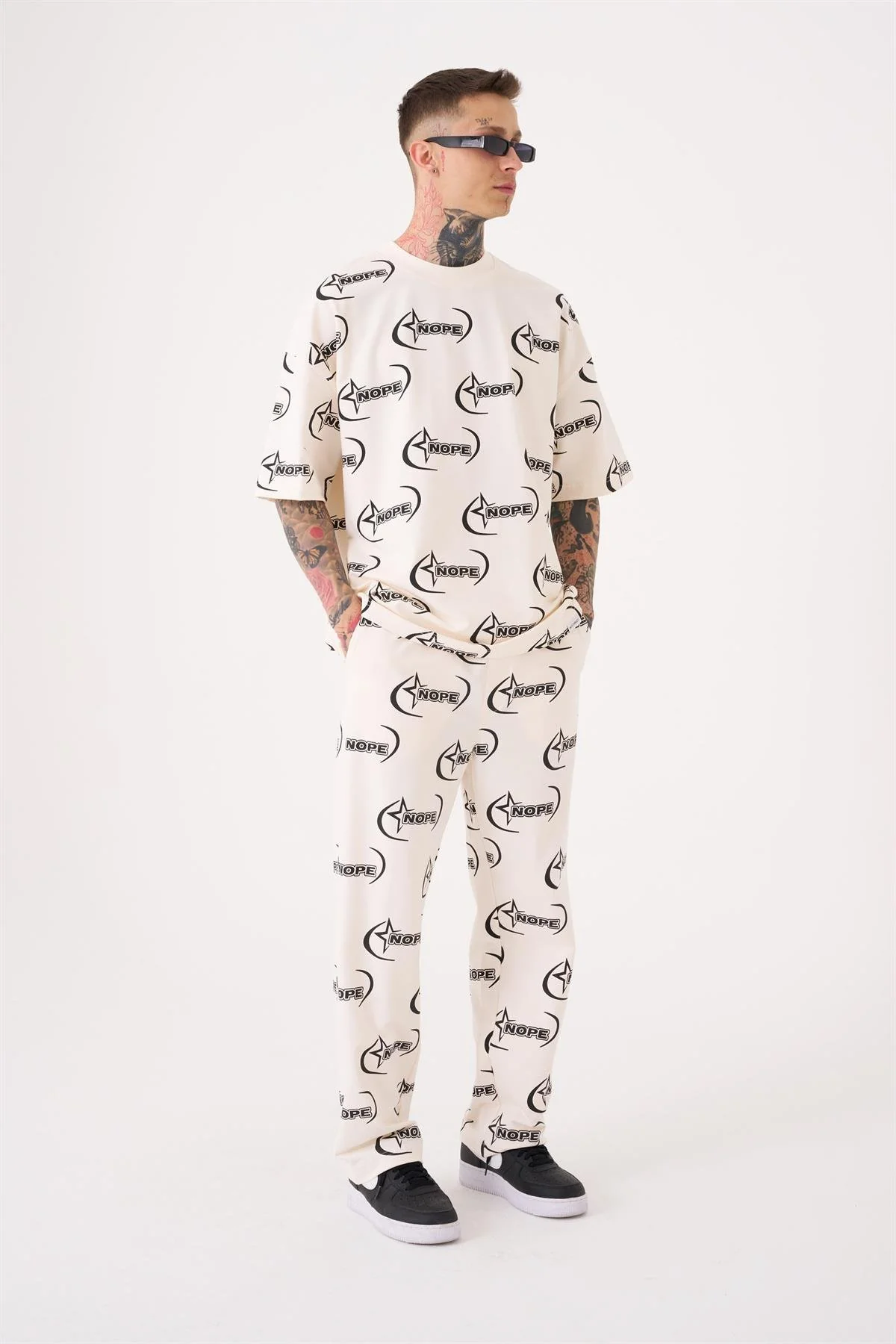 Erkek Nope Baskılı Oversize Tişört Uzay Grisi - Image 3