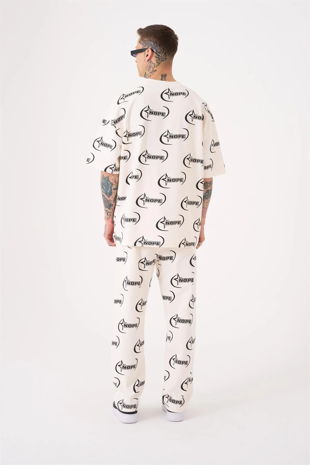 Erkek Nope Baskılı Oversize Tişört Uzay Grisi - Image 4