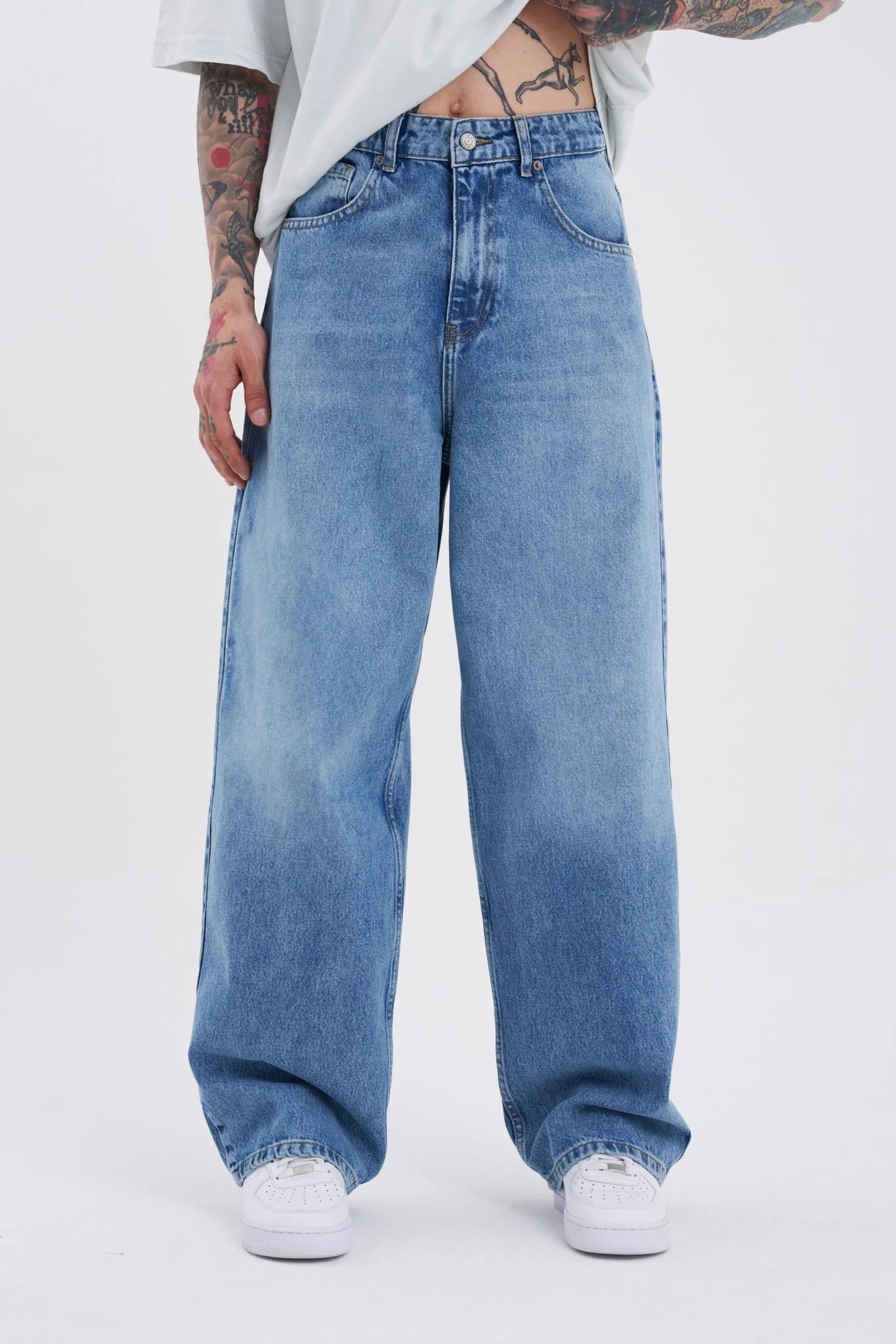 Erkek Oversize Baggy Jean Pantolon Aqua - Image 7