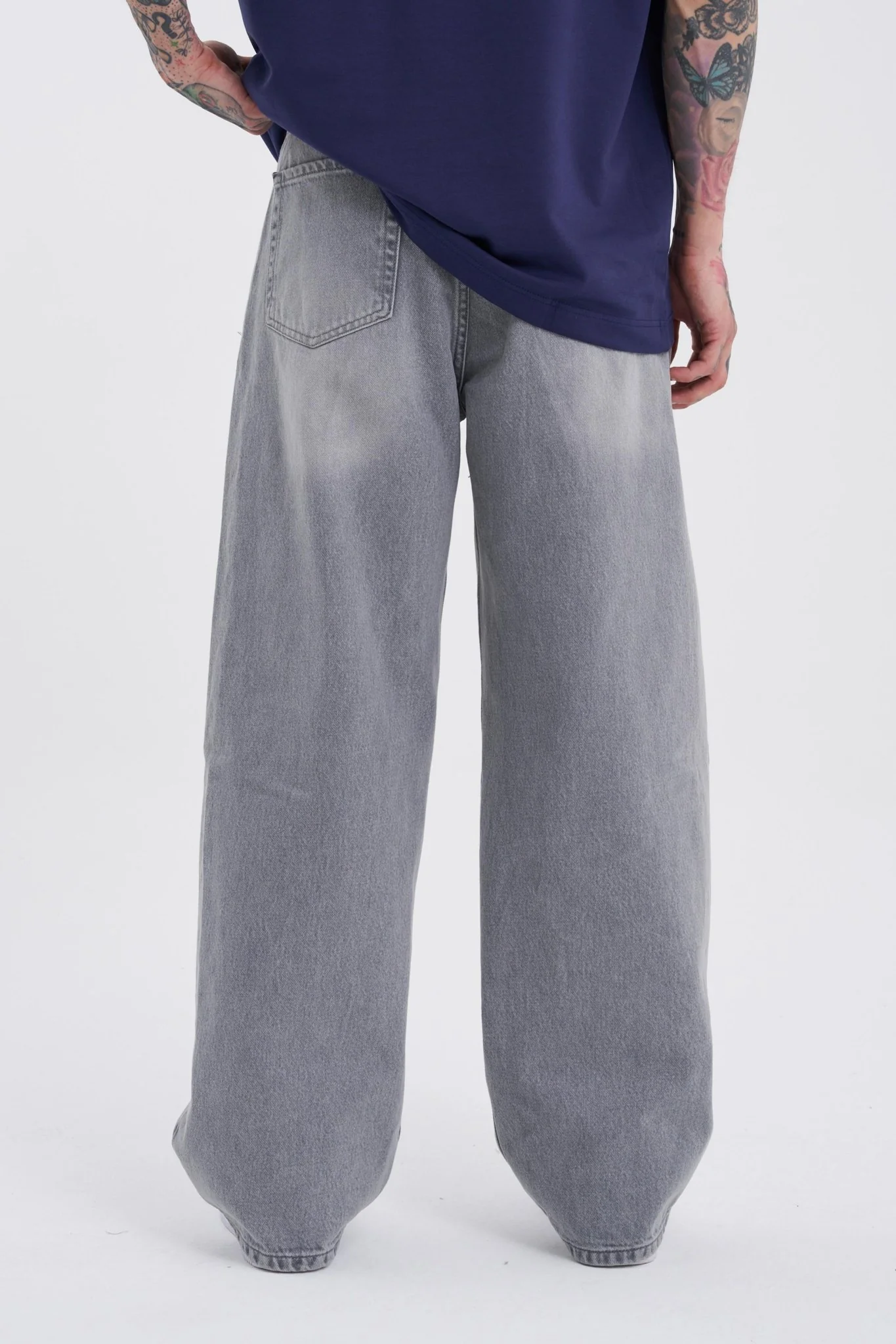 Erkek Oversize Baggy Jean Pantolon Gri - Image 3