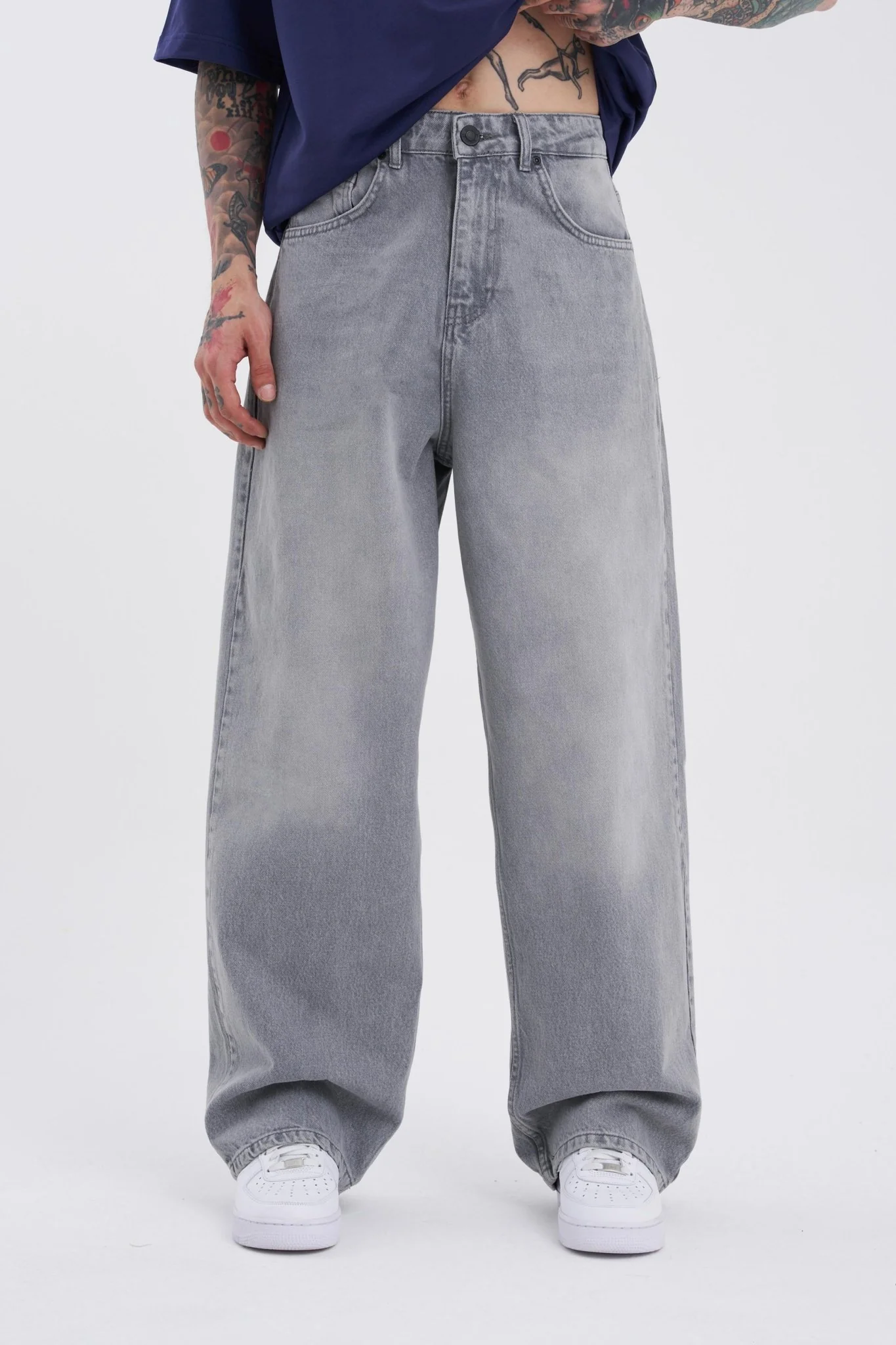 Erkek Oversize Baggy Jean Pantolon Gri - Image 7