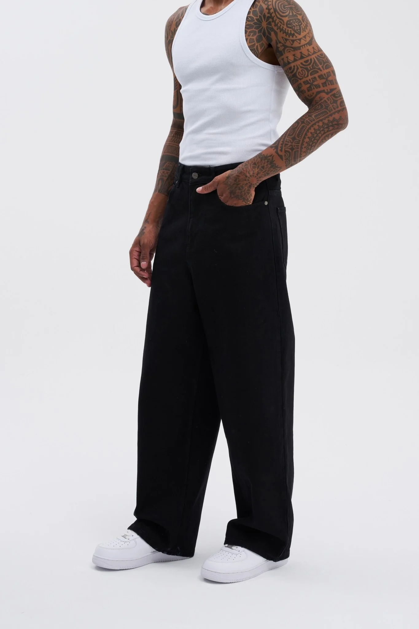 Erkek Oversize Baggy Jean Pantolon Siyah - Image 5