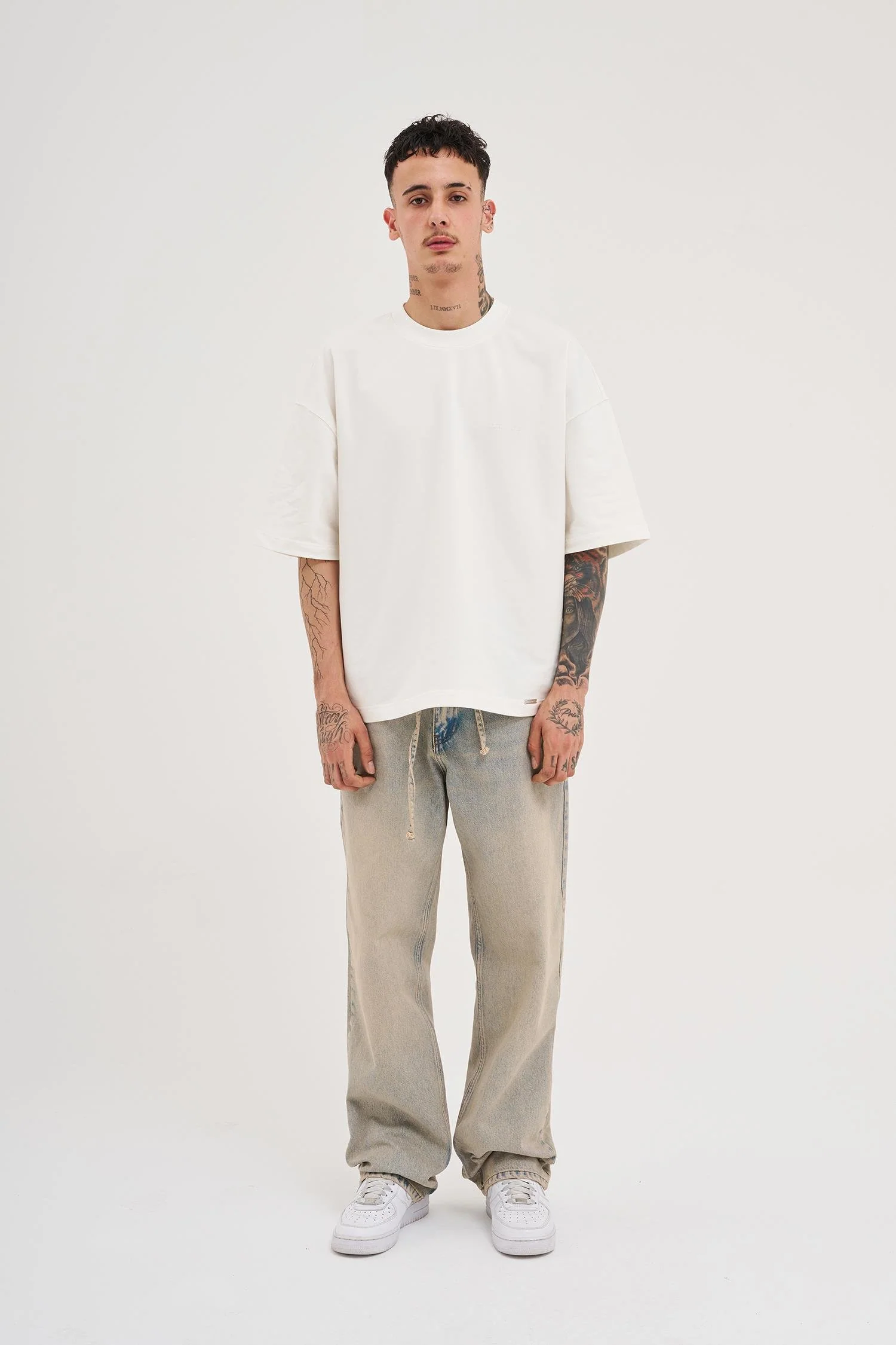 Erkek Oversize Baggy Yıkamalı Jean Pantolon Açık Gri - Image 10