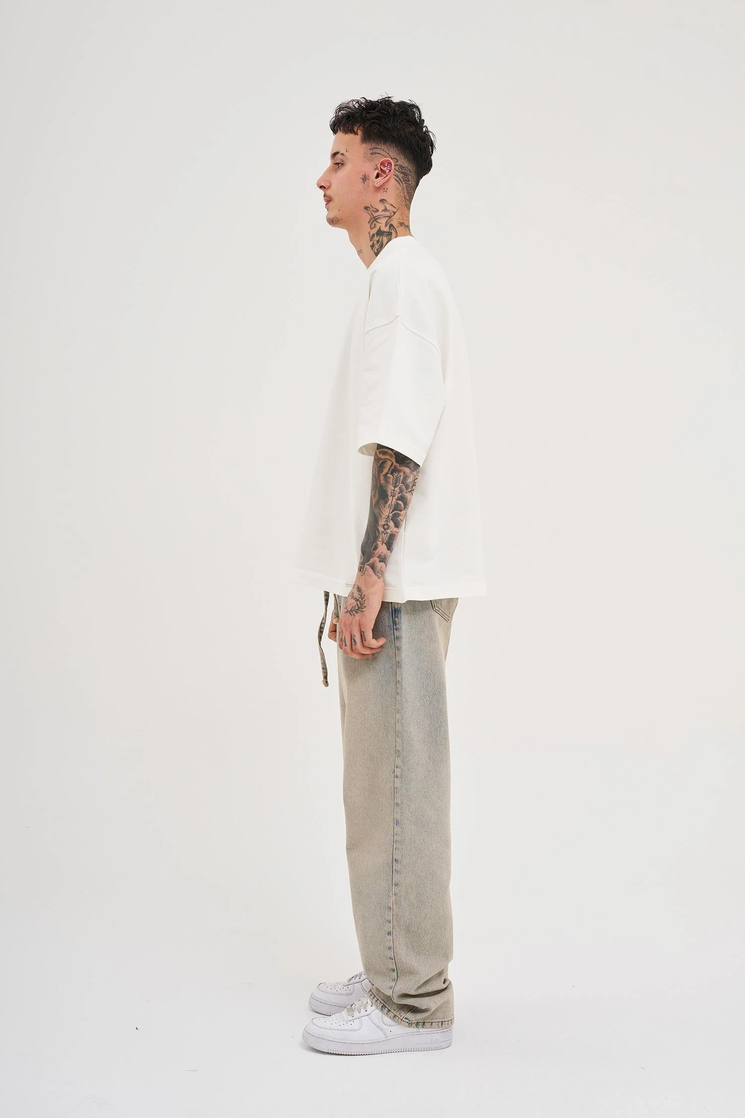 Erkek Oversize Baggy Yıkamalı Jean Pantolon Açık Gri - Image 11