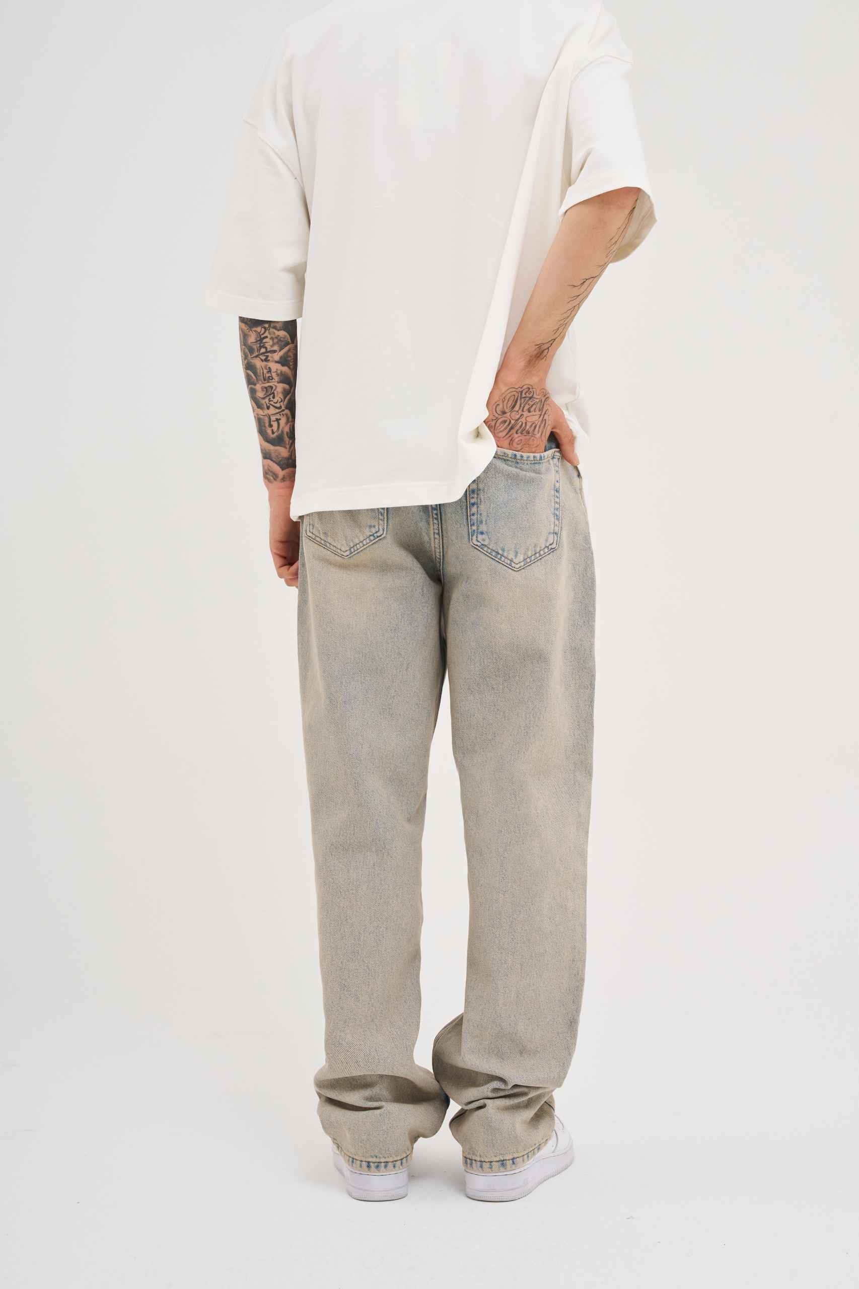 Erkek Oversize Baggy Yıkamalı Jean Pantolon Açık Gri - Image 3