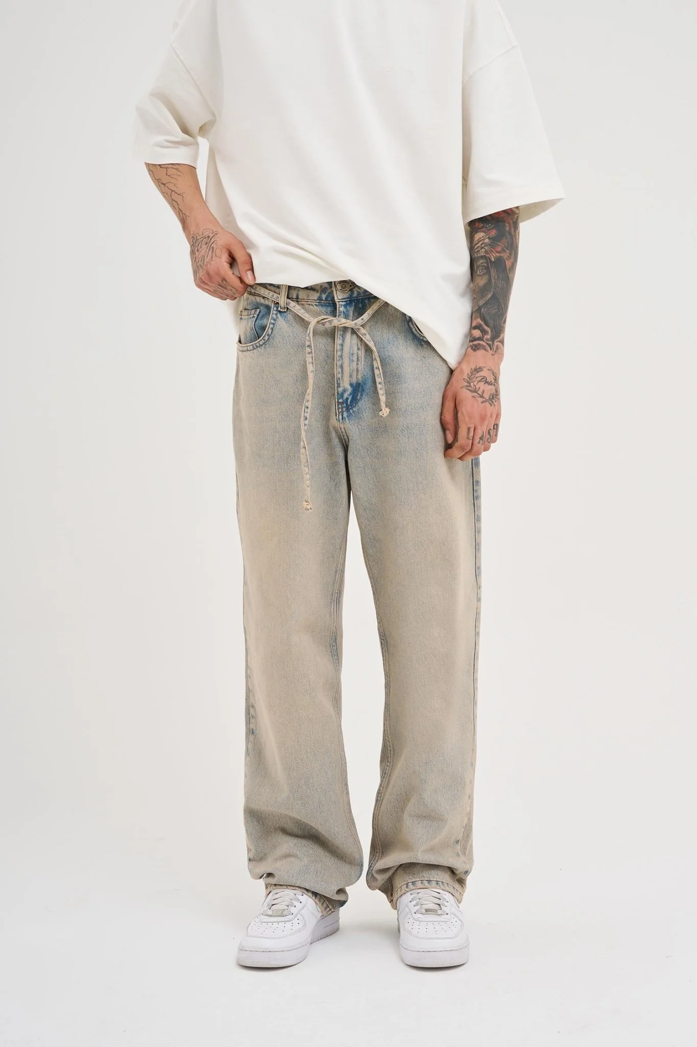 Erkek Oversize Baggy Yıkamalı Jean Pantolon Açık Gri - Image 5