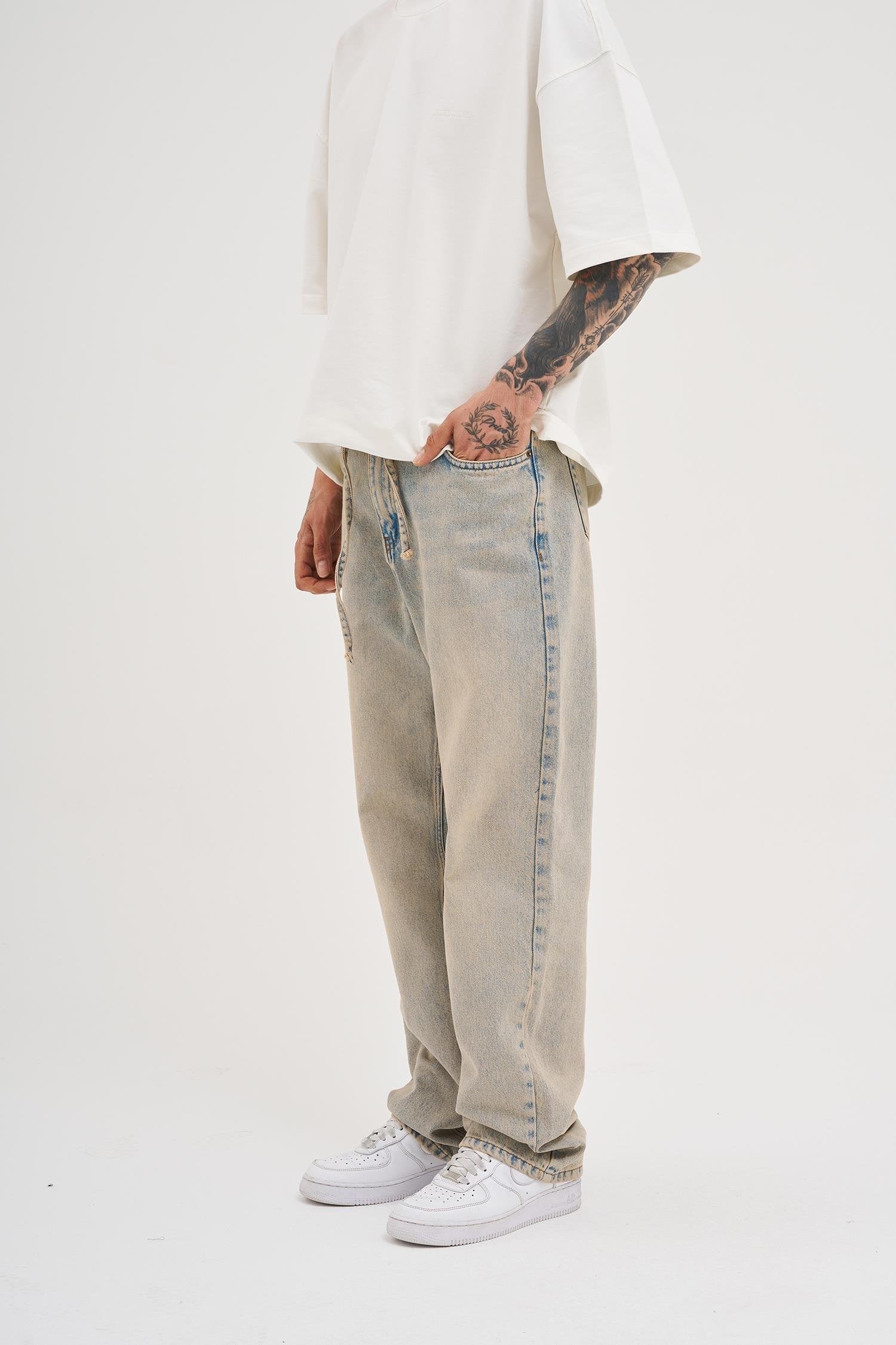 Erkek Oversize Baggy Yıkamalı Jean Pantolon Açık Gri - Image 6