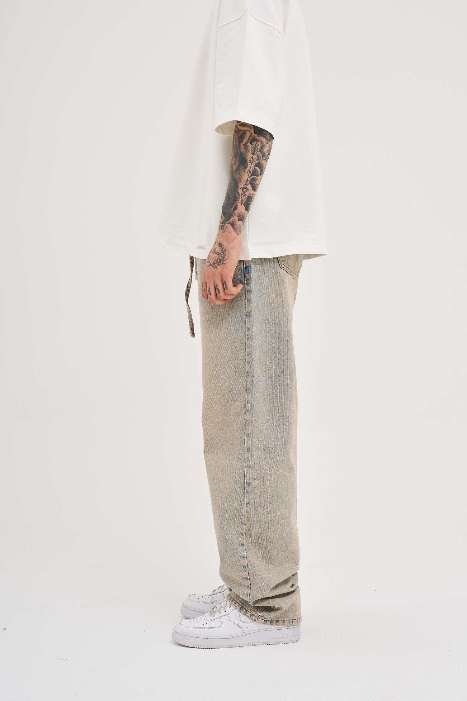 Erkek Oversize Baggy Yıkamalı Jean Pantolon Açık Gri - Image 7