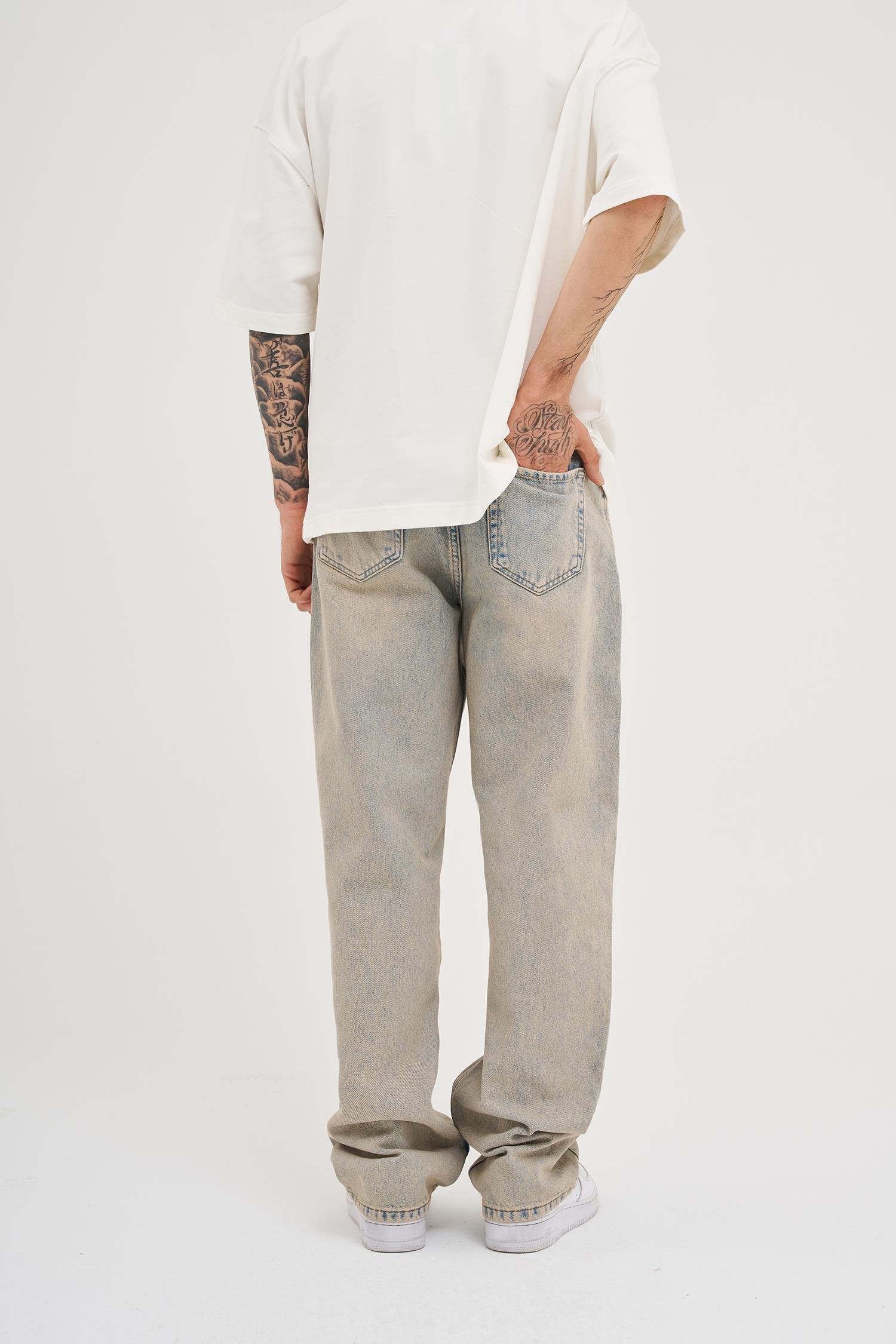 Erkek Oversize Baggy Yıkamalı Jean Pantolon Açık Gri - Image 8