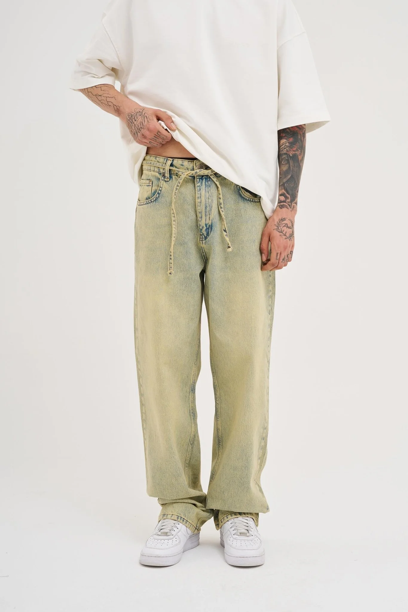 Erkek Oversize Baggy Yıkamalı Jean Pantolon Mint Yeşili - Image 6