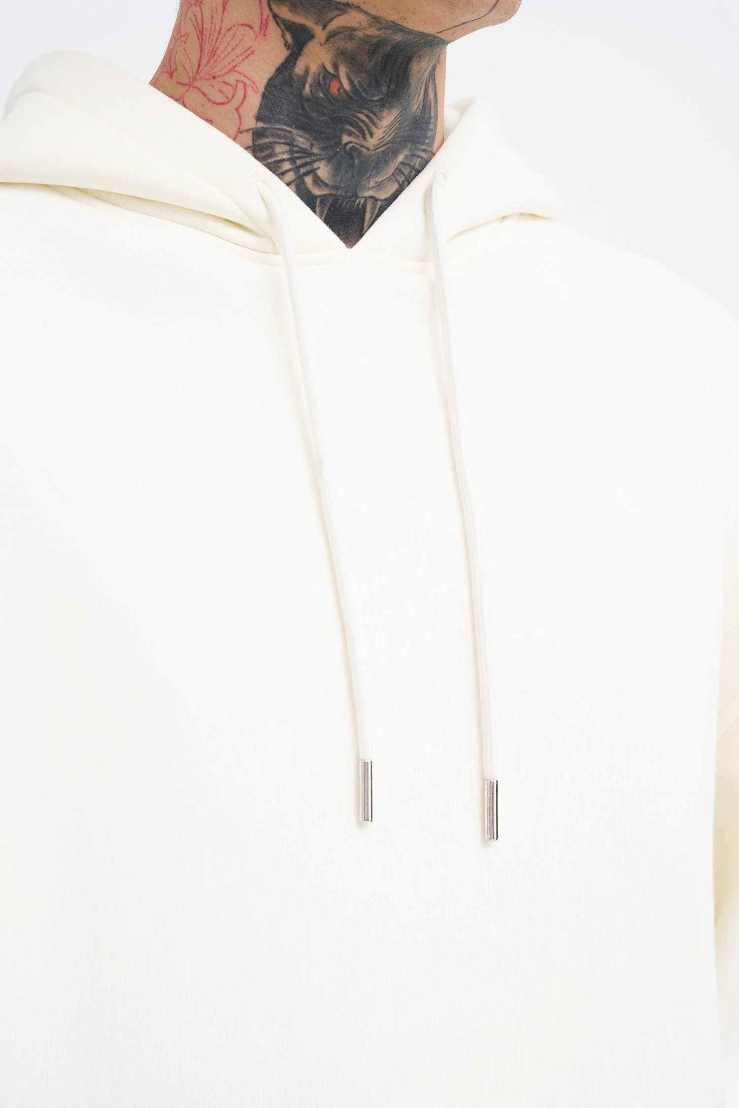 Erkek Oversize Basic Kapüşonlu Sweatshirt Ekru - Image 3