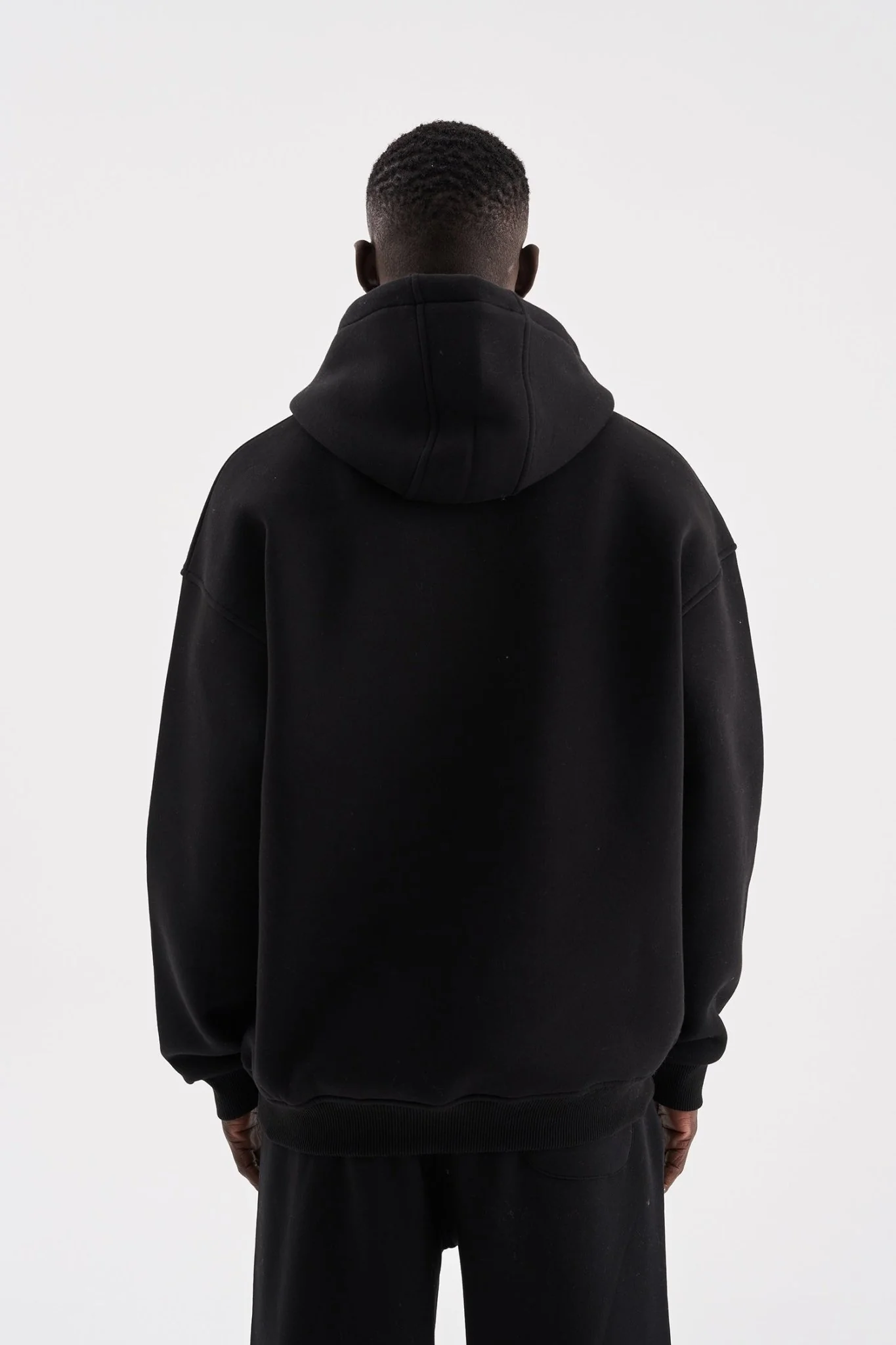 Erkek Oversize Basic Kapüşonlu Sweatshirt Siyah - Image 4