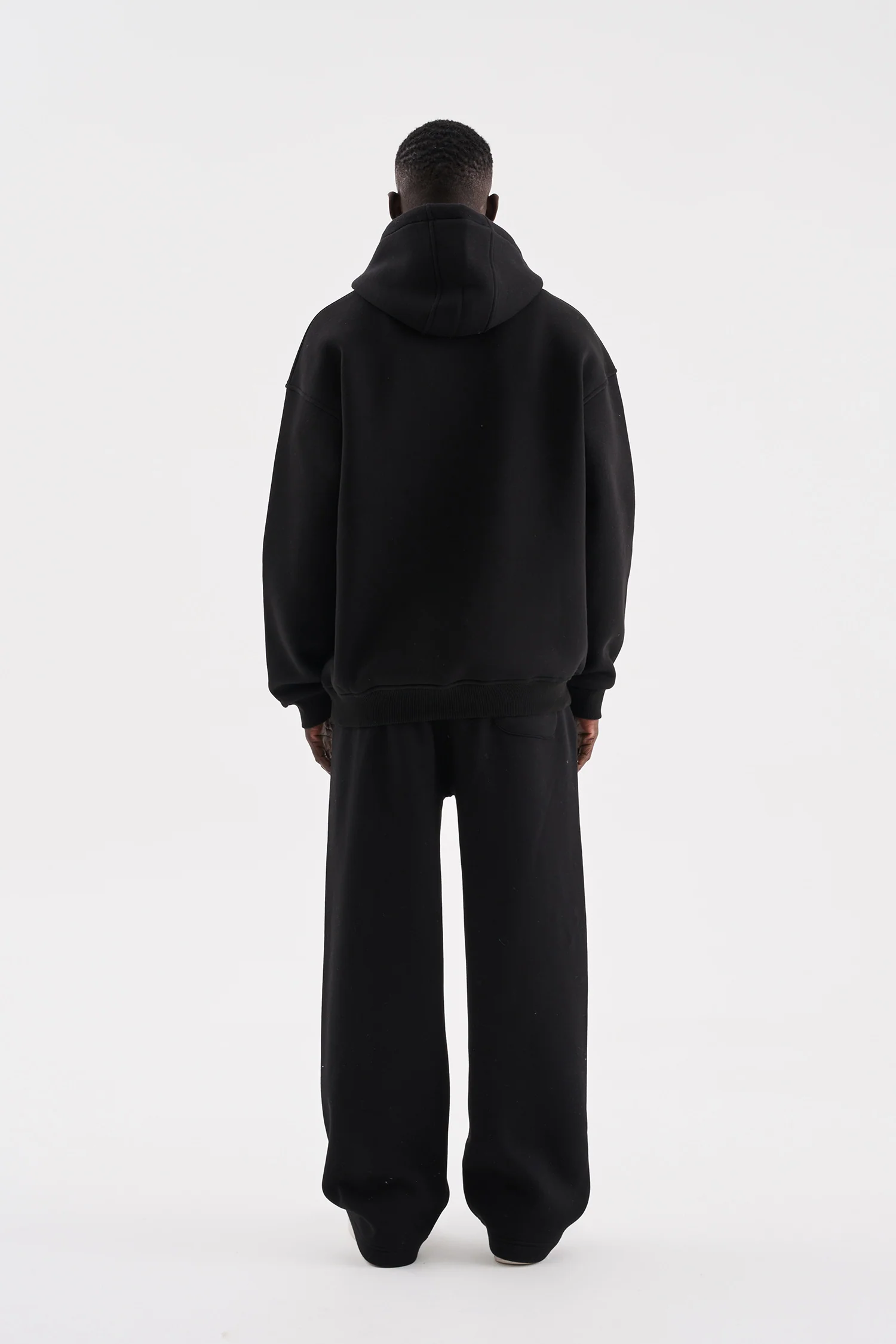 Erkek Oversize Basic Kapüşonlu Sweatshirt Siyah - Image 7