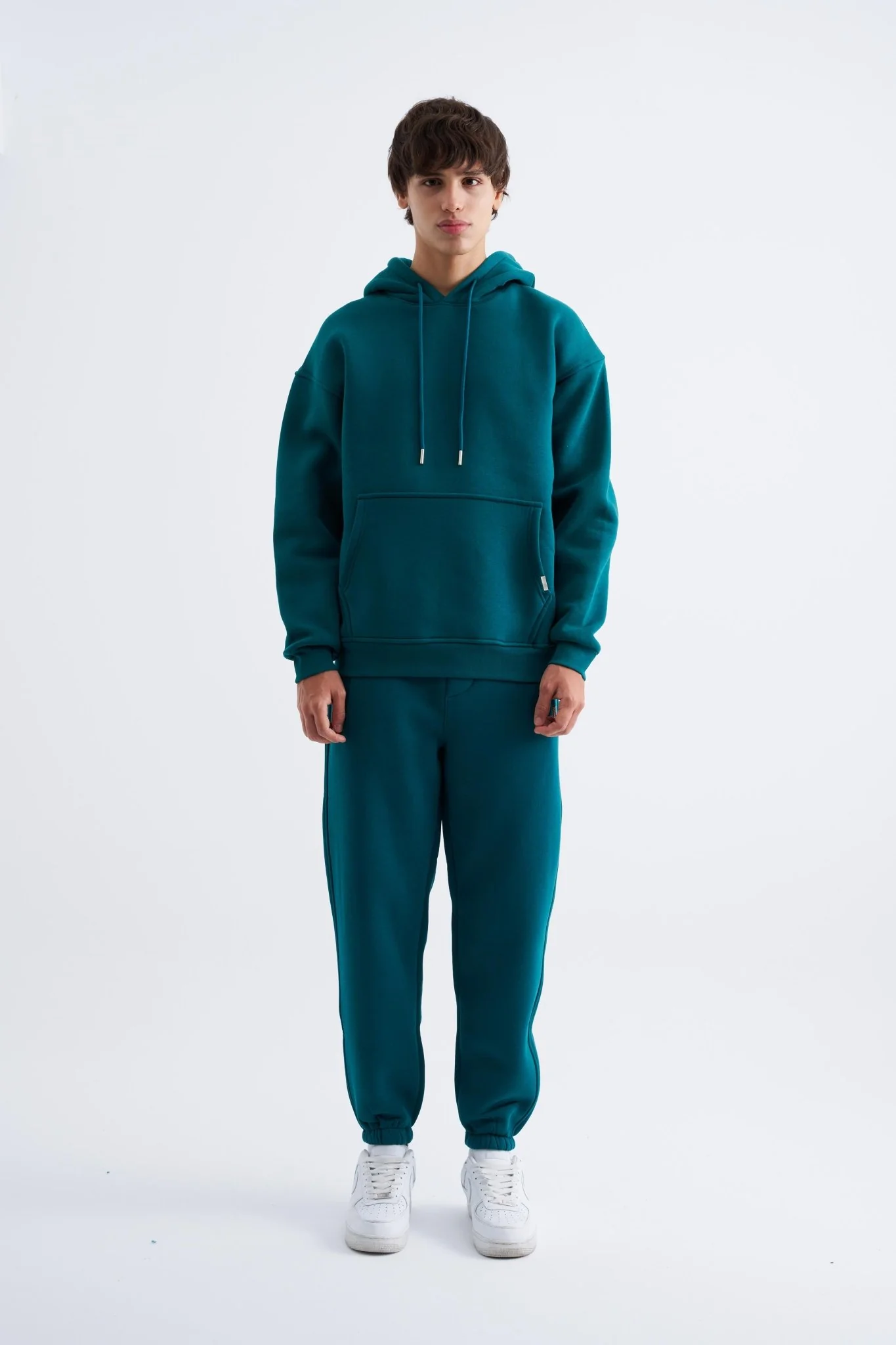 Erkek Oversize Basic Kapüşonlu Sweatshirt Yağ Yeşili - Image 4