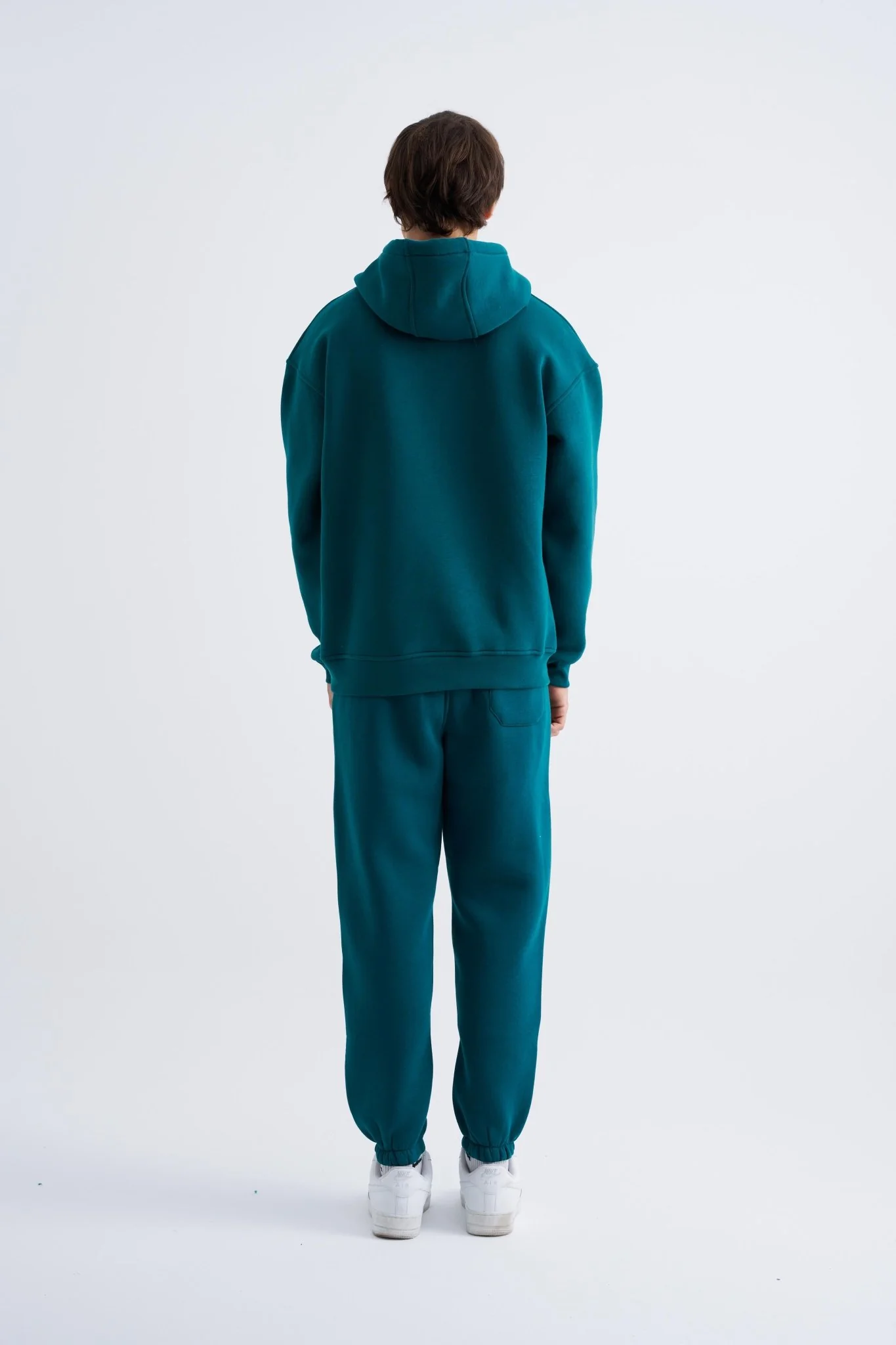 Erkek Oversize Basic Kapüşonlu Sweatshirt Yağ Yeşili - Image 6